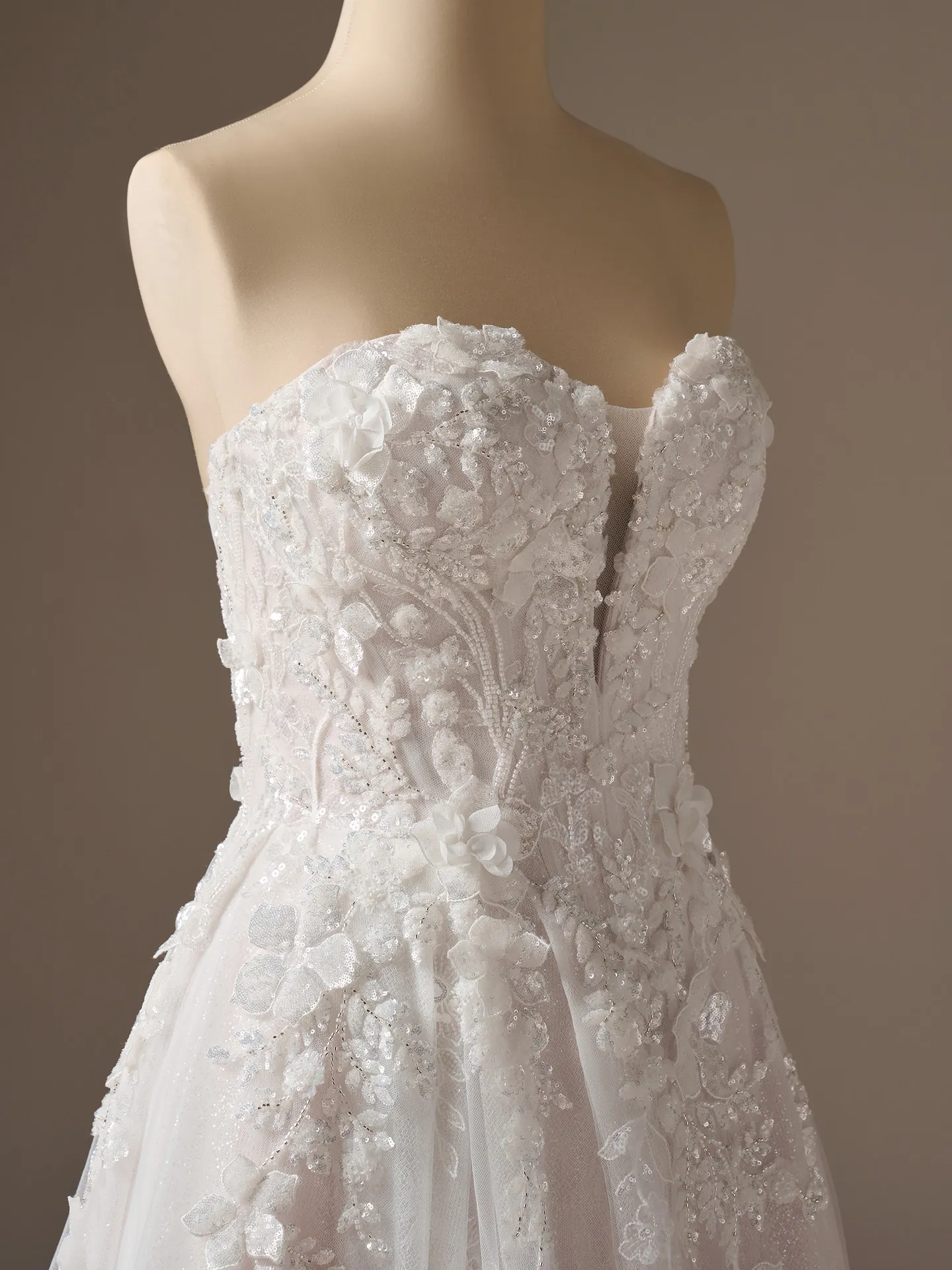 Sottero and Midgley Twilight Lane, front view, 3-D beaded lace A-line wedding dress.