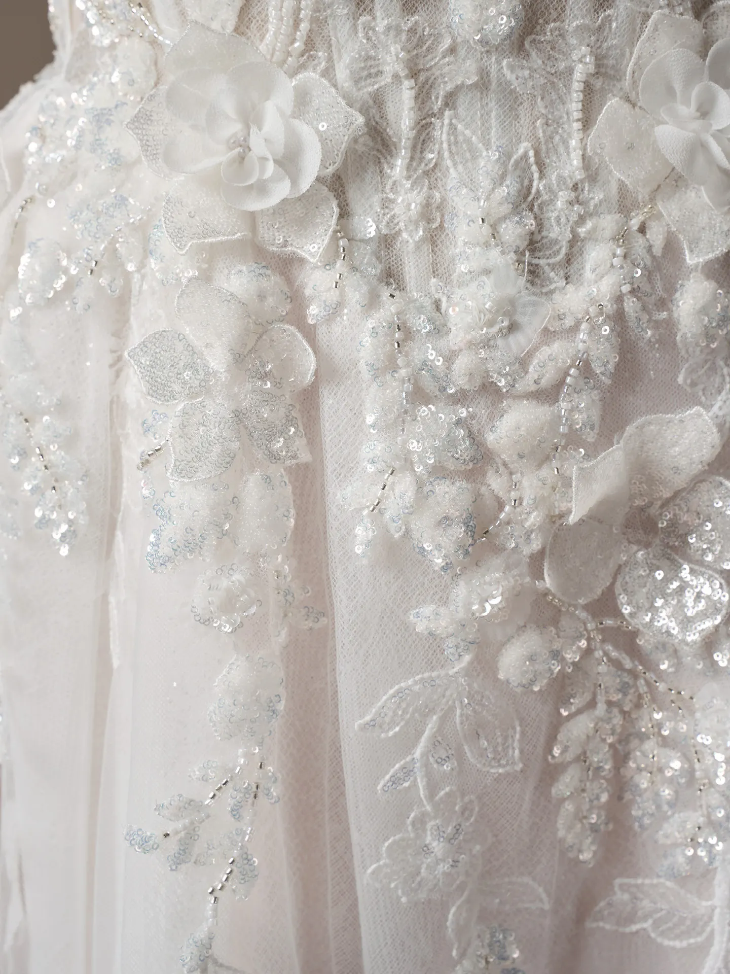 Sottero and Midgley Twilight Lane A-line wedding dress close up of 3-D lace beading.