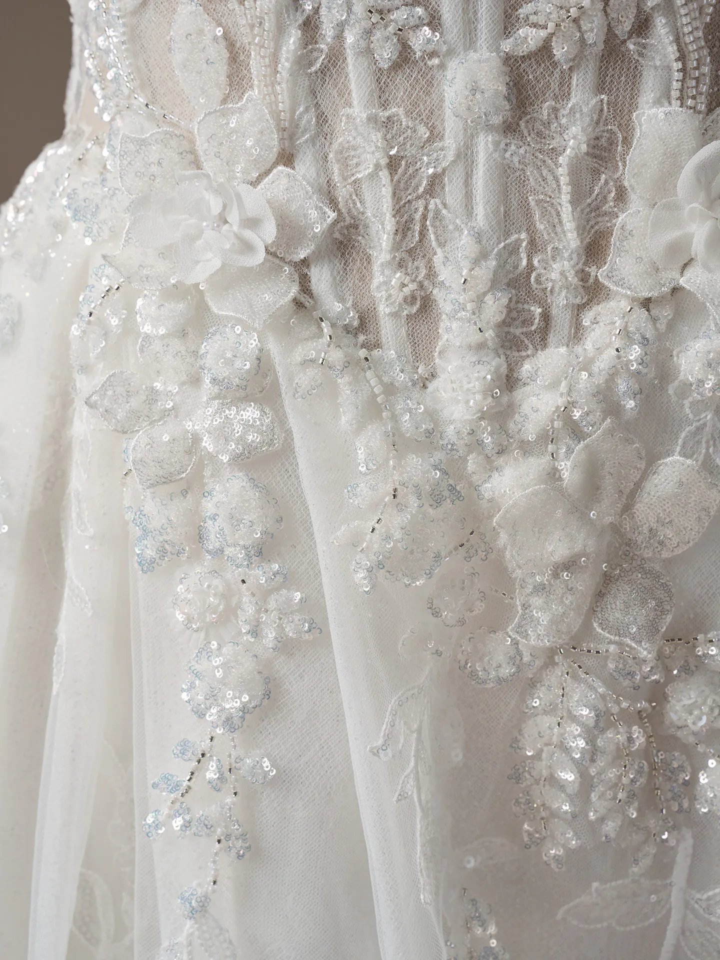 Sottero and Midgley Twilight Lane A-line wedding dress close up of 3-D lace beading.