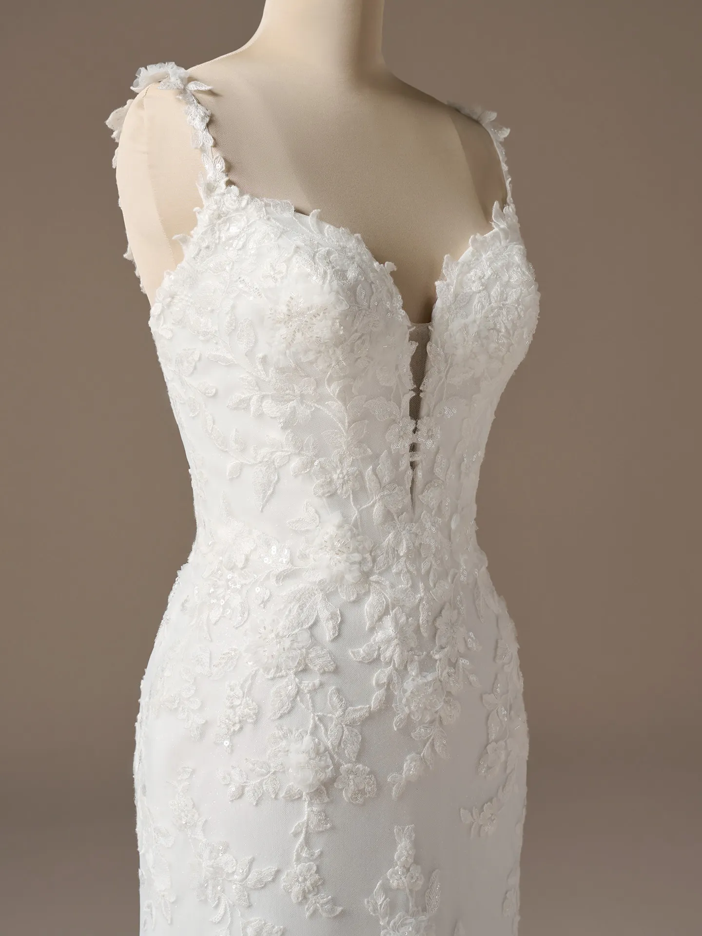 Sottero and Midgley West beaded lace fit-and-flare, front view.