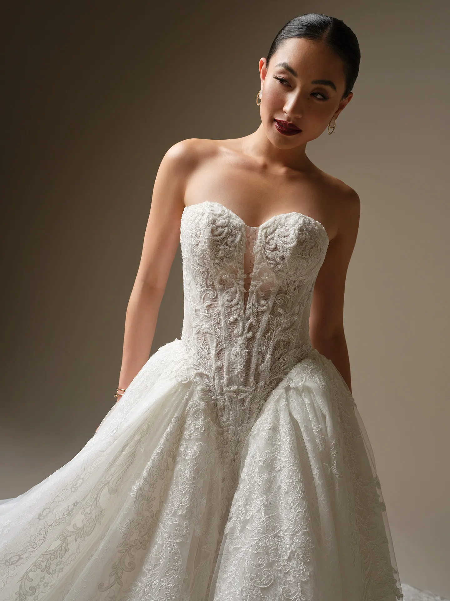 Sottero and Midgley Zulani strapless lace ballgown, front view.