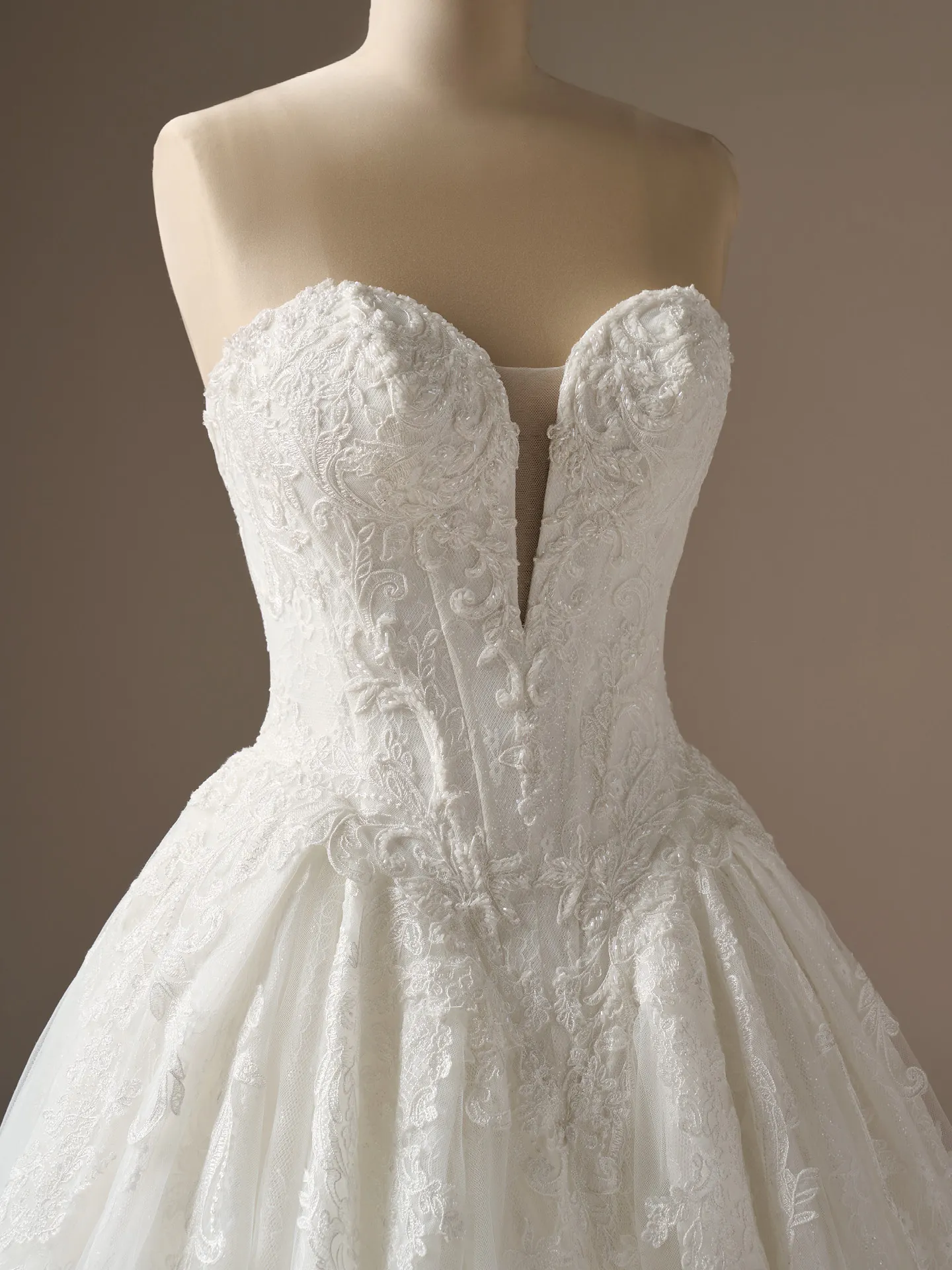 Sottero and Midgley Zulani strapless beaded lace corset ballgown, front view Sottero and Midgley.