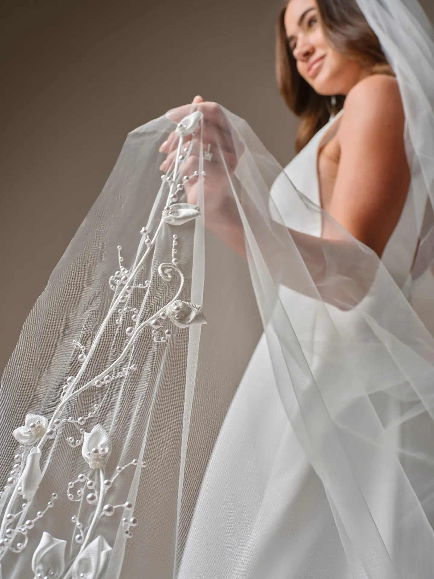 Maggie Sottero Lawrence veil, front view.