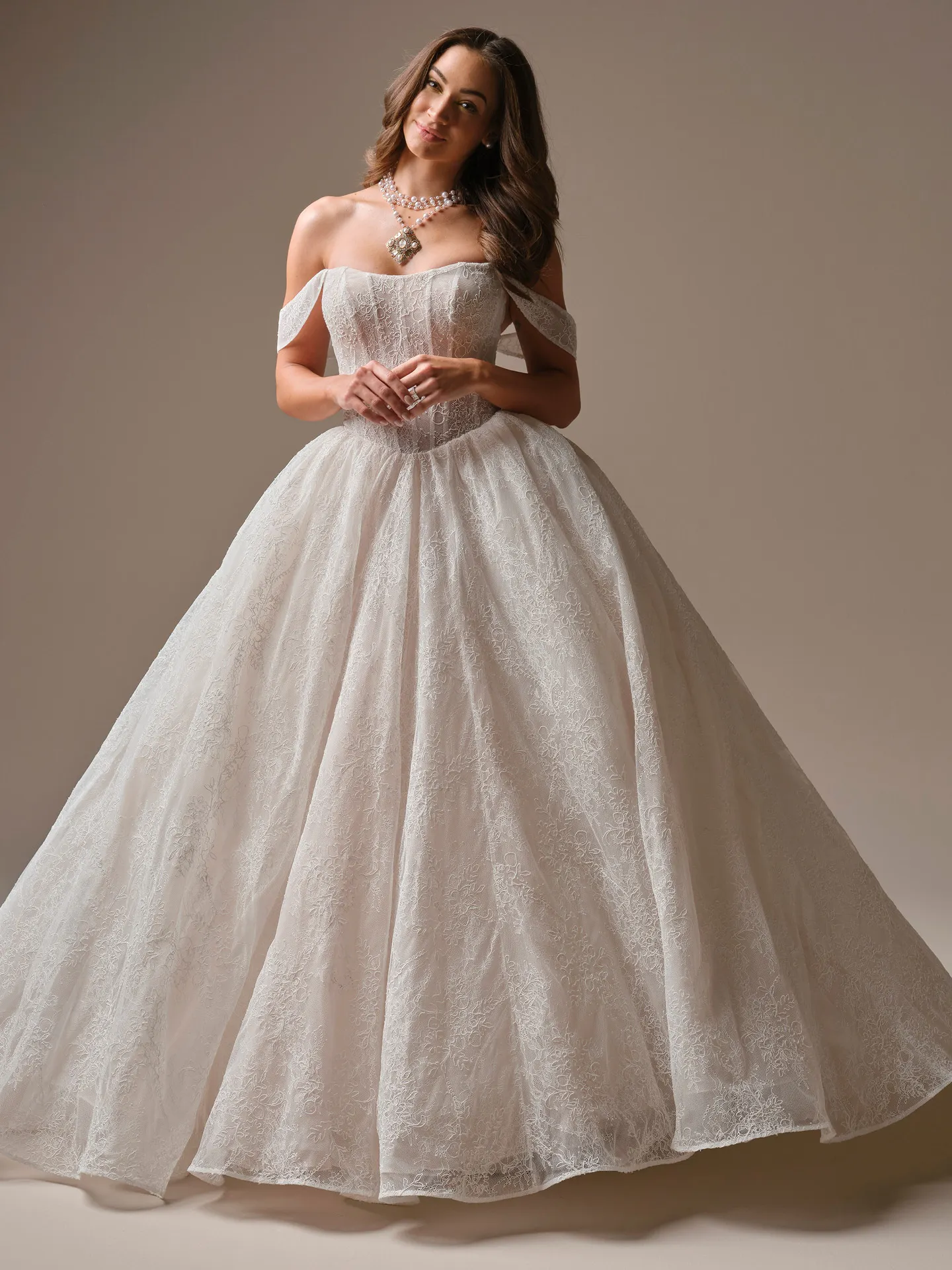 Maggie Sottero Raquel detachable cap sleeves - unembellished, front view.