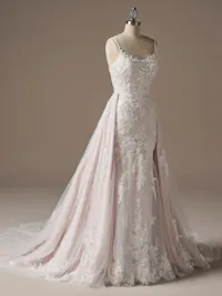 Eden beaded lace plain tulle train
