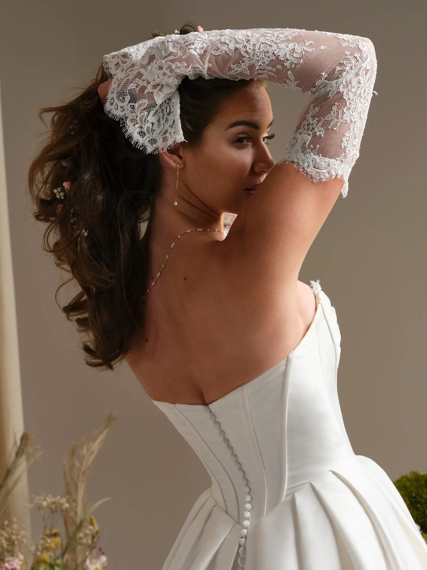 Rebecca Ingram dress back view with lace sleeve details