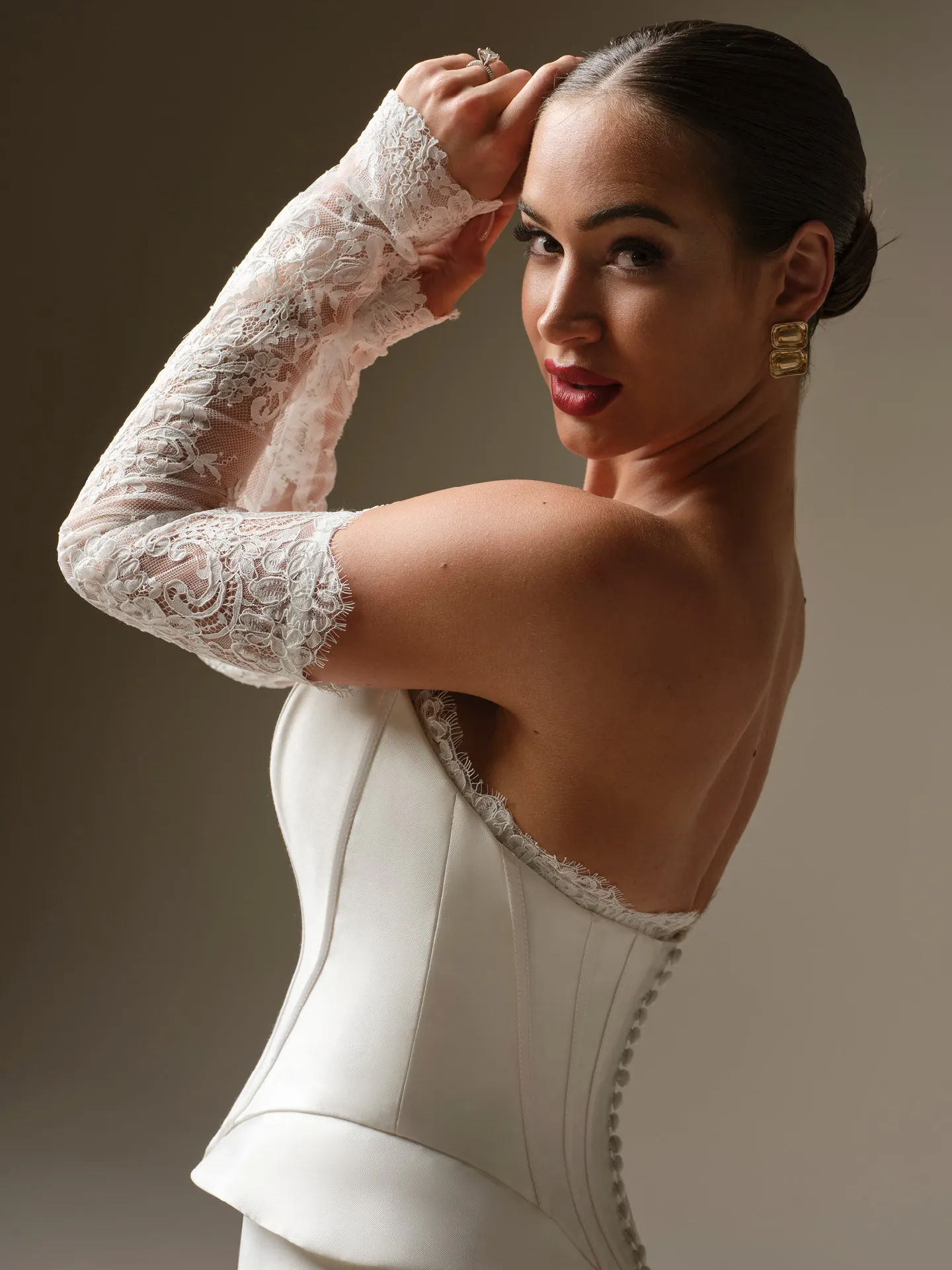Sottero and Midgley Lassen Marie lace corset, side view.