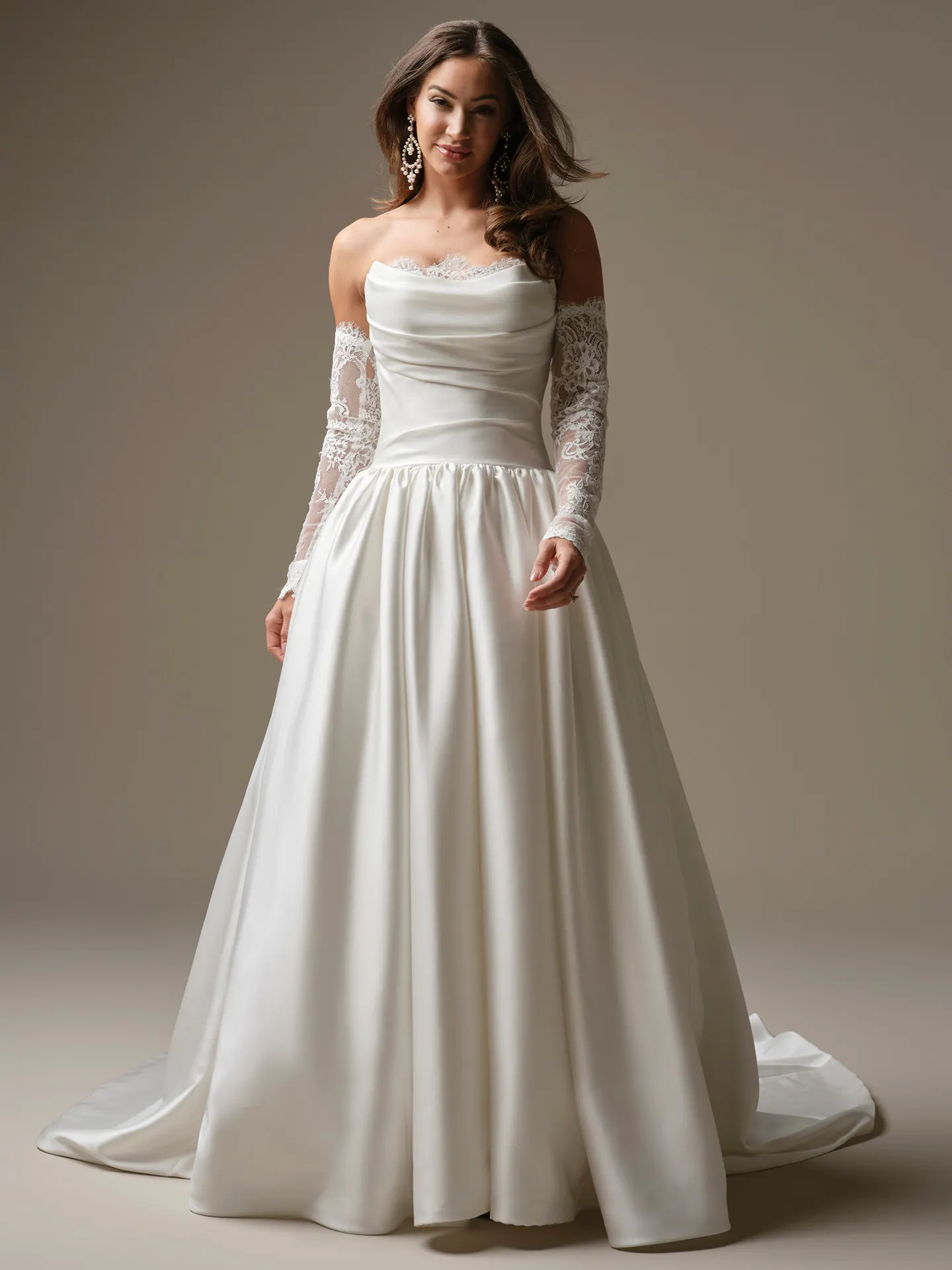 Sottero and Midgley Lassen Marie, front view bridal gown with lace sleeves.