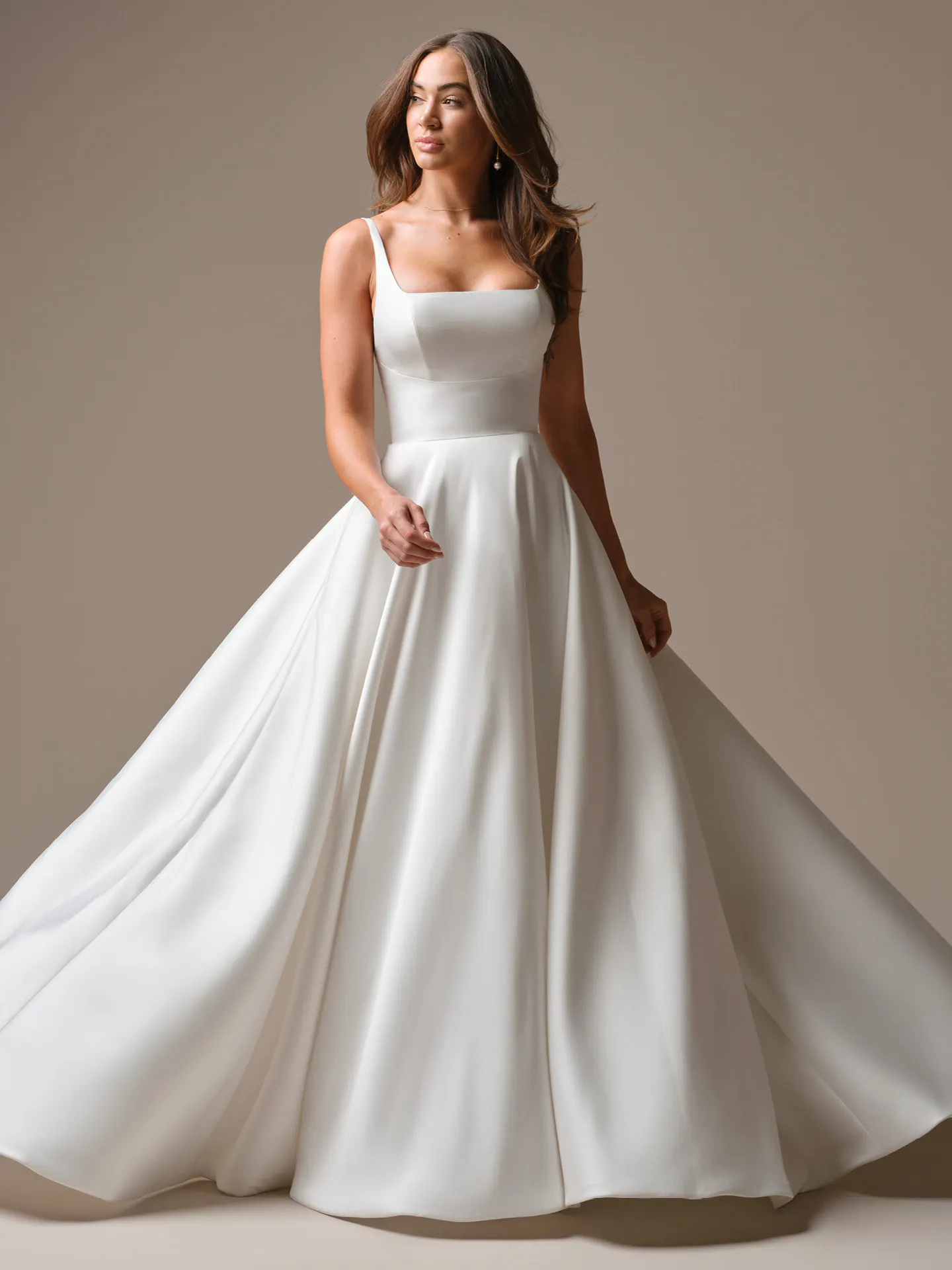 Galina square neck A-line wedding dress, front view Maggie Sottero.