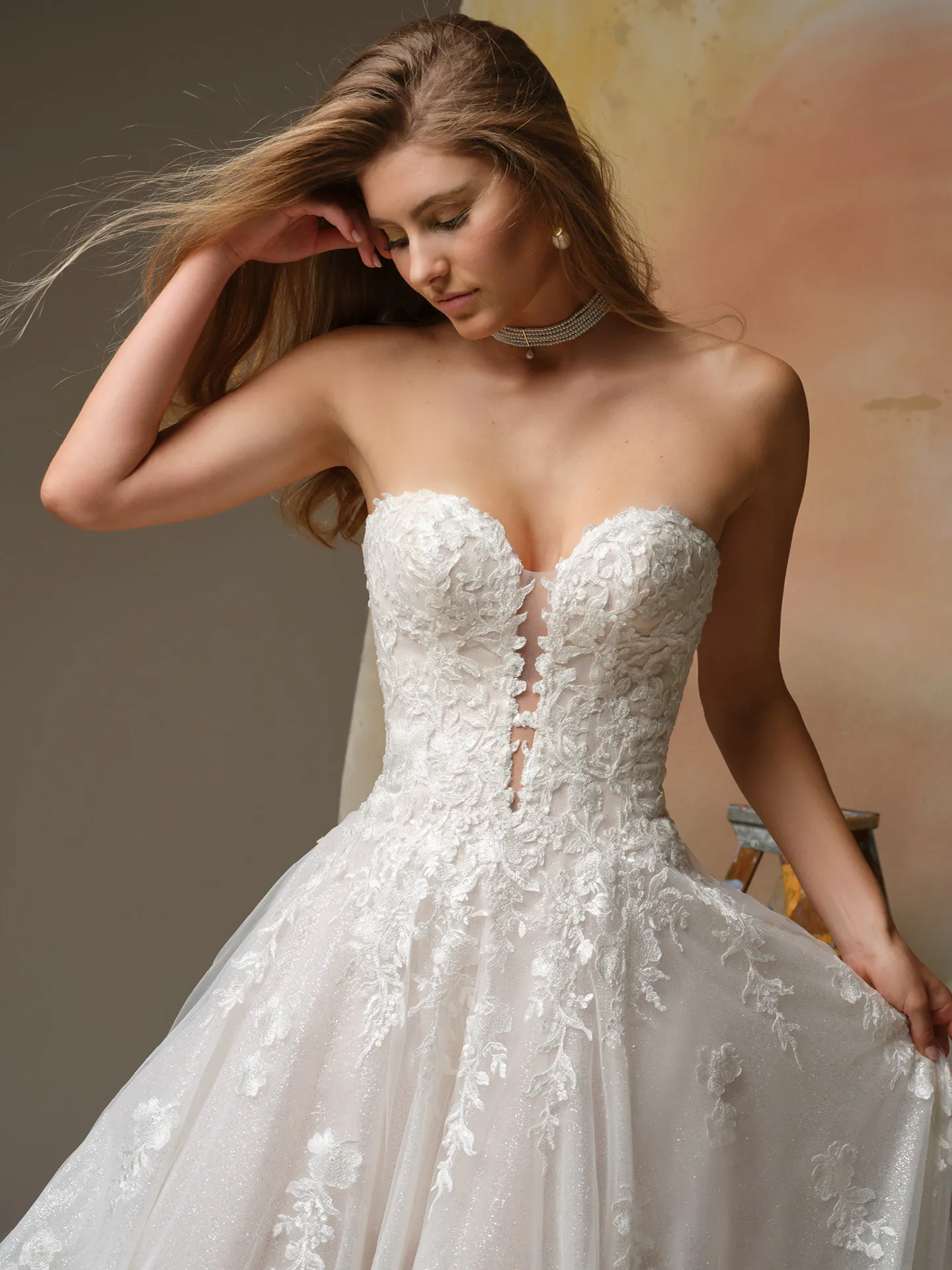 Maggie Sottero Jennifer, front view A-Line sequin wedding dress.
