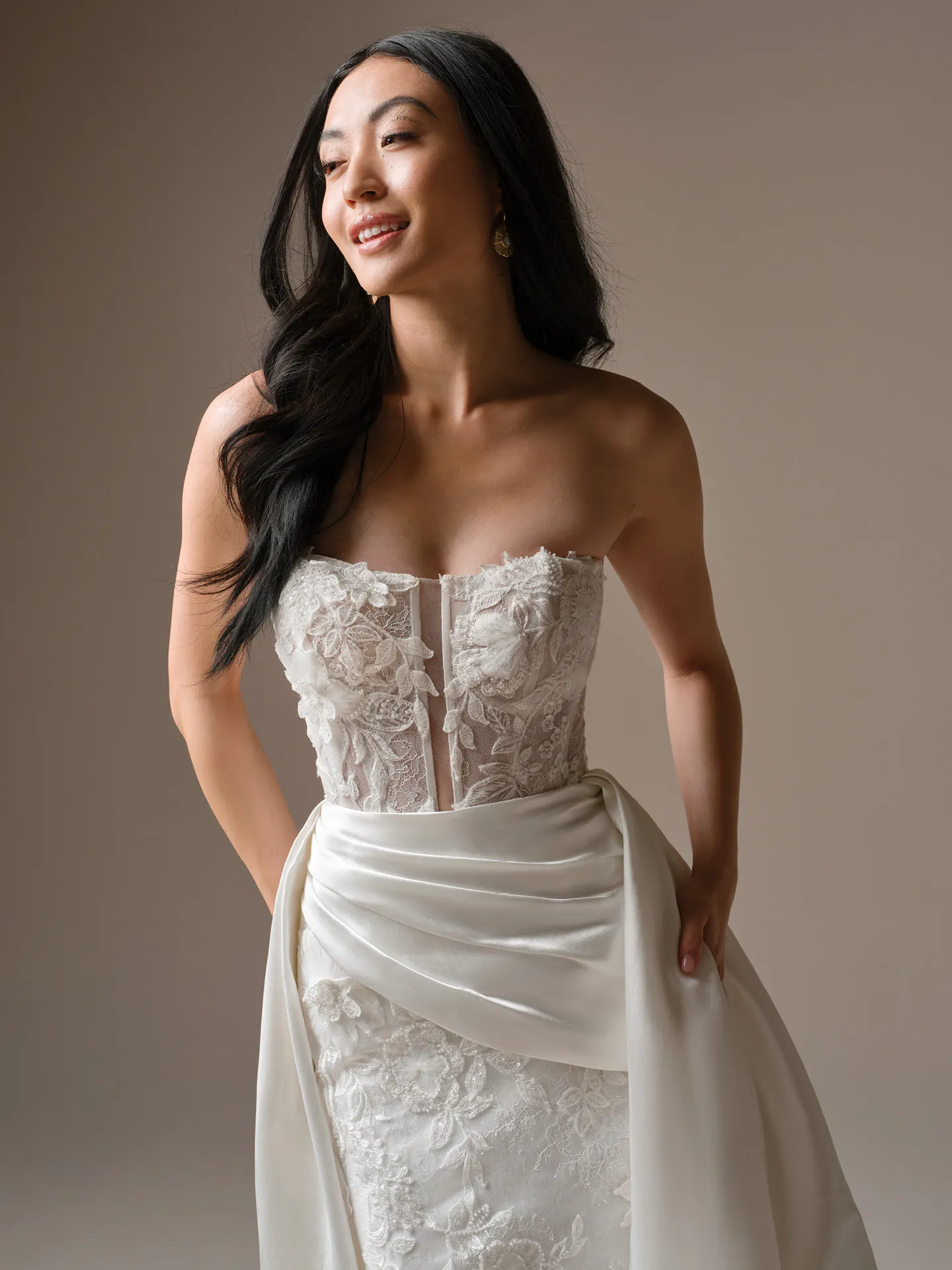 Maggie Sottero Laurie fit-and-flare dress, front view.