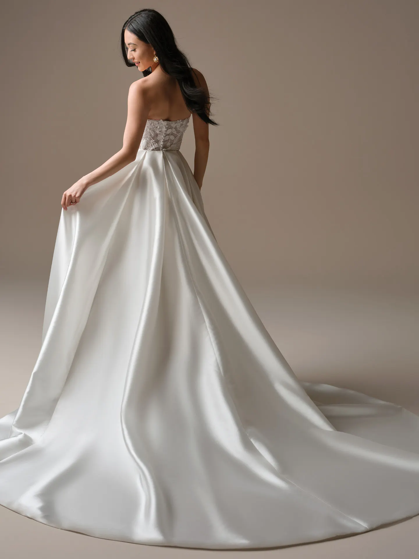 Maggie Sottero Laurie detachable overskirt, front view.