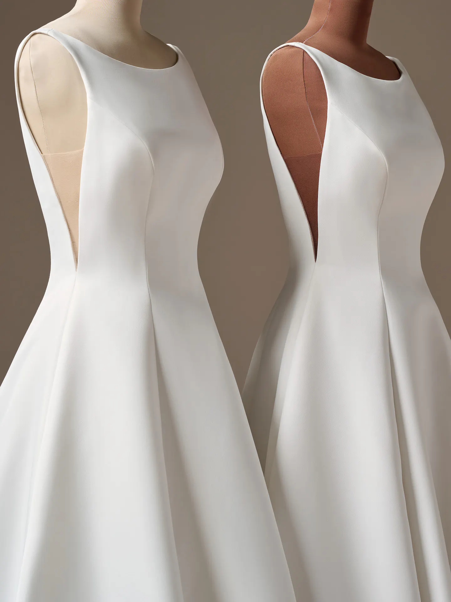 Maggie Sottero Lawrence satin A-line dress, side view.