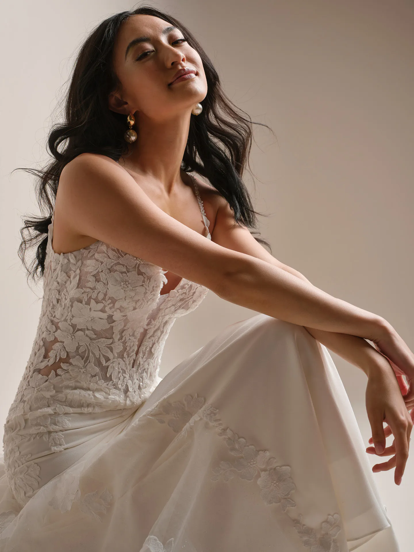 Noelle beaded lace sheath dress, front view, Maggie Sottero.