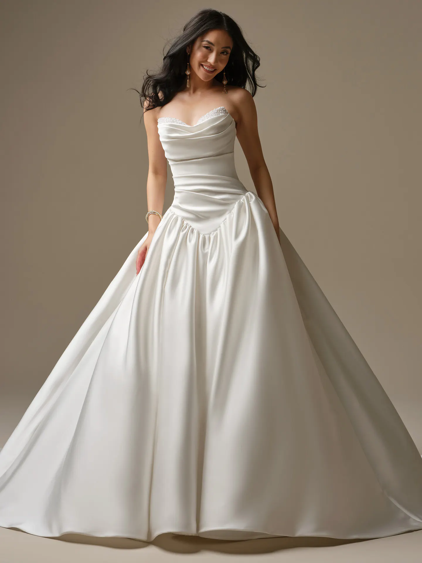 Maggie Sottero Pasadena, front view ballgown with basque waist.