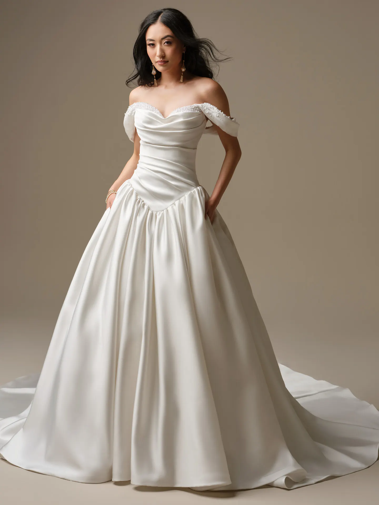 Maggie Sottero Pasadena, front view ballgown wedding dress with basque waist.