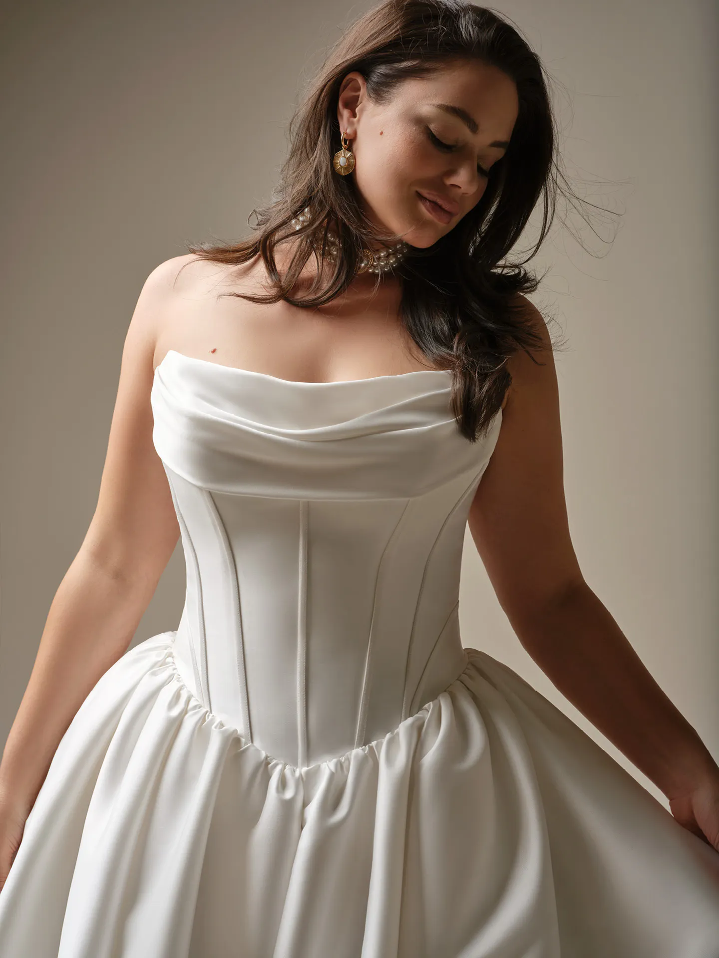 Maggie Sottero Yuma, front view cowl neck ballgown wedding dress.