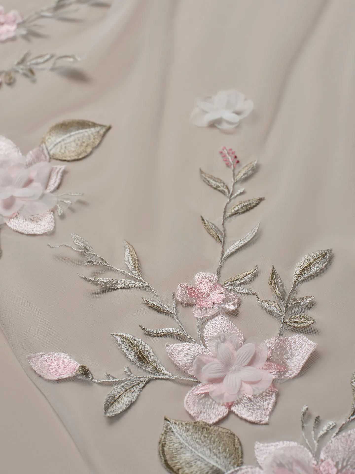 Rebecca Ingram Blossom 3D floral lace detail on A-line wedding dress.