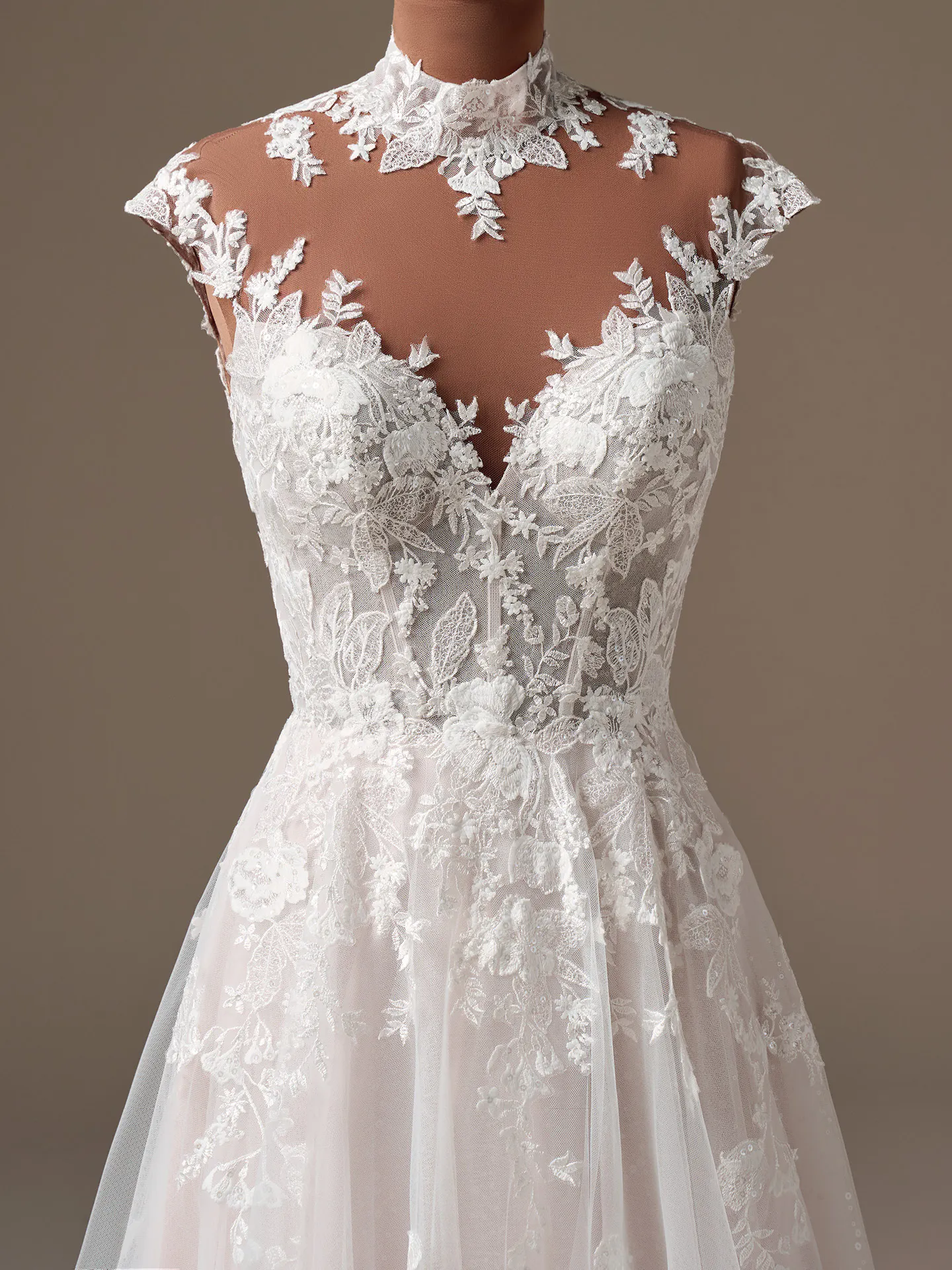 Rebecca Ingram Cody, front view lace A-Line wedding dress.