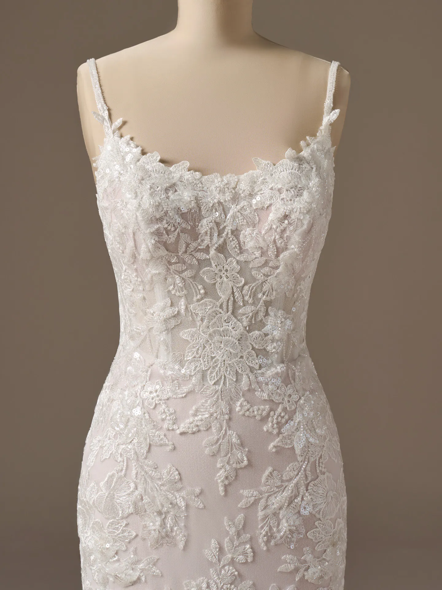 Rebecca Ingram Eden fit-and-flare front view with lace detailing