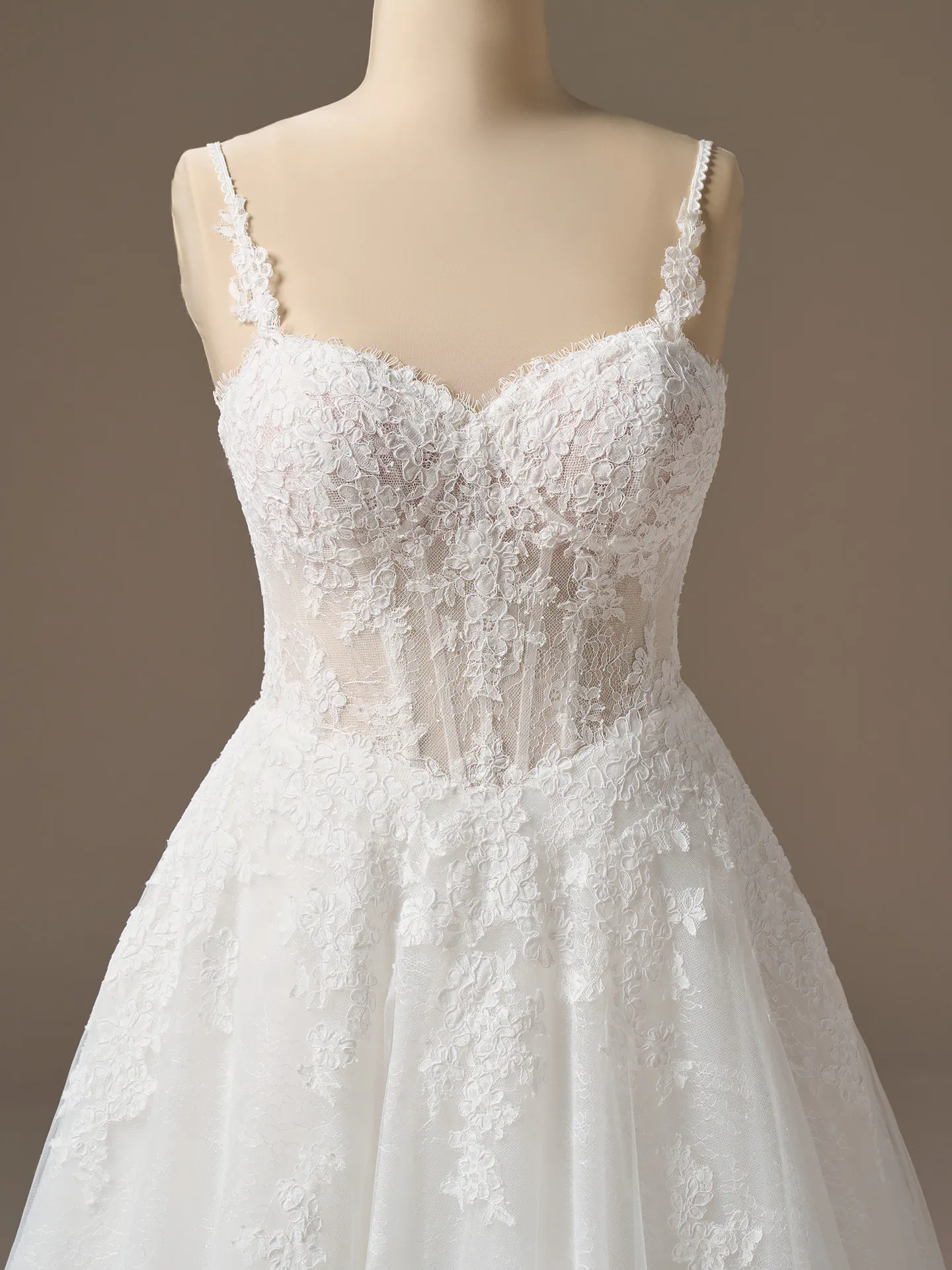 Rebecca Ingram Esmeralda front view lace A-line wedding dress with sweetheart neckline