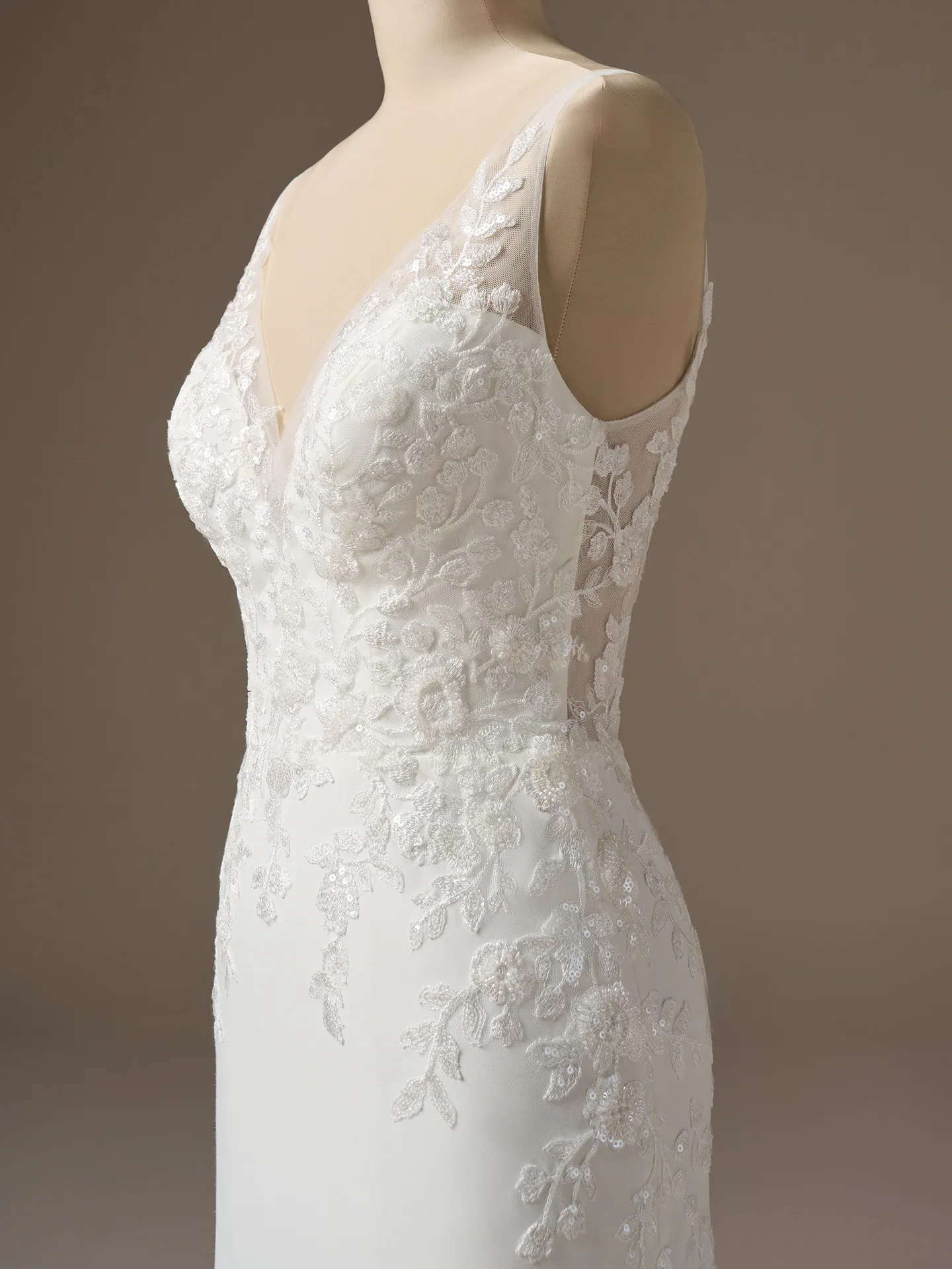 Rebecca Ingram Holly dress side view, floral lace over sheer design