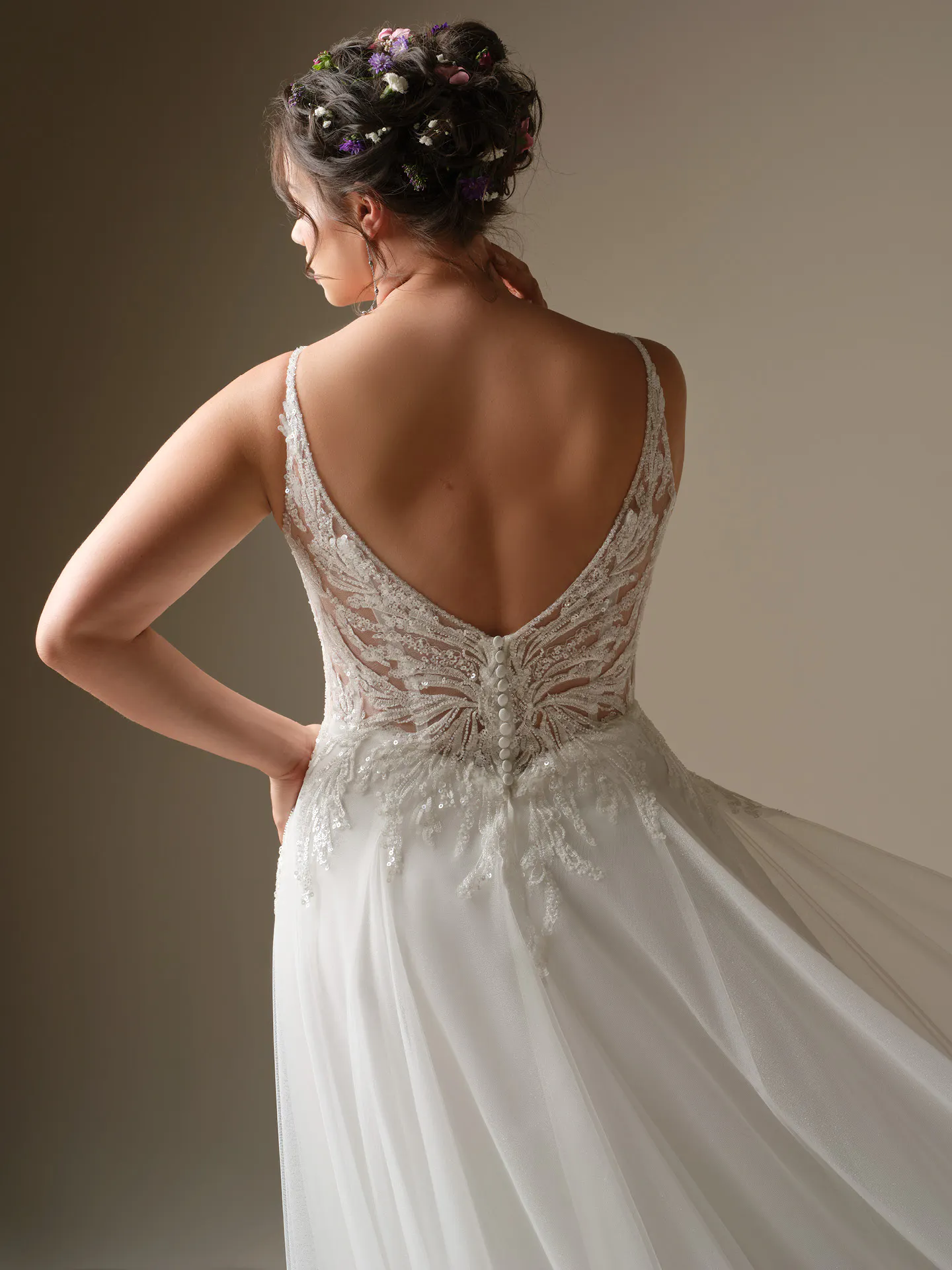 Rebecca Ingram Valarie back view lace A-line wedding dress
