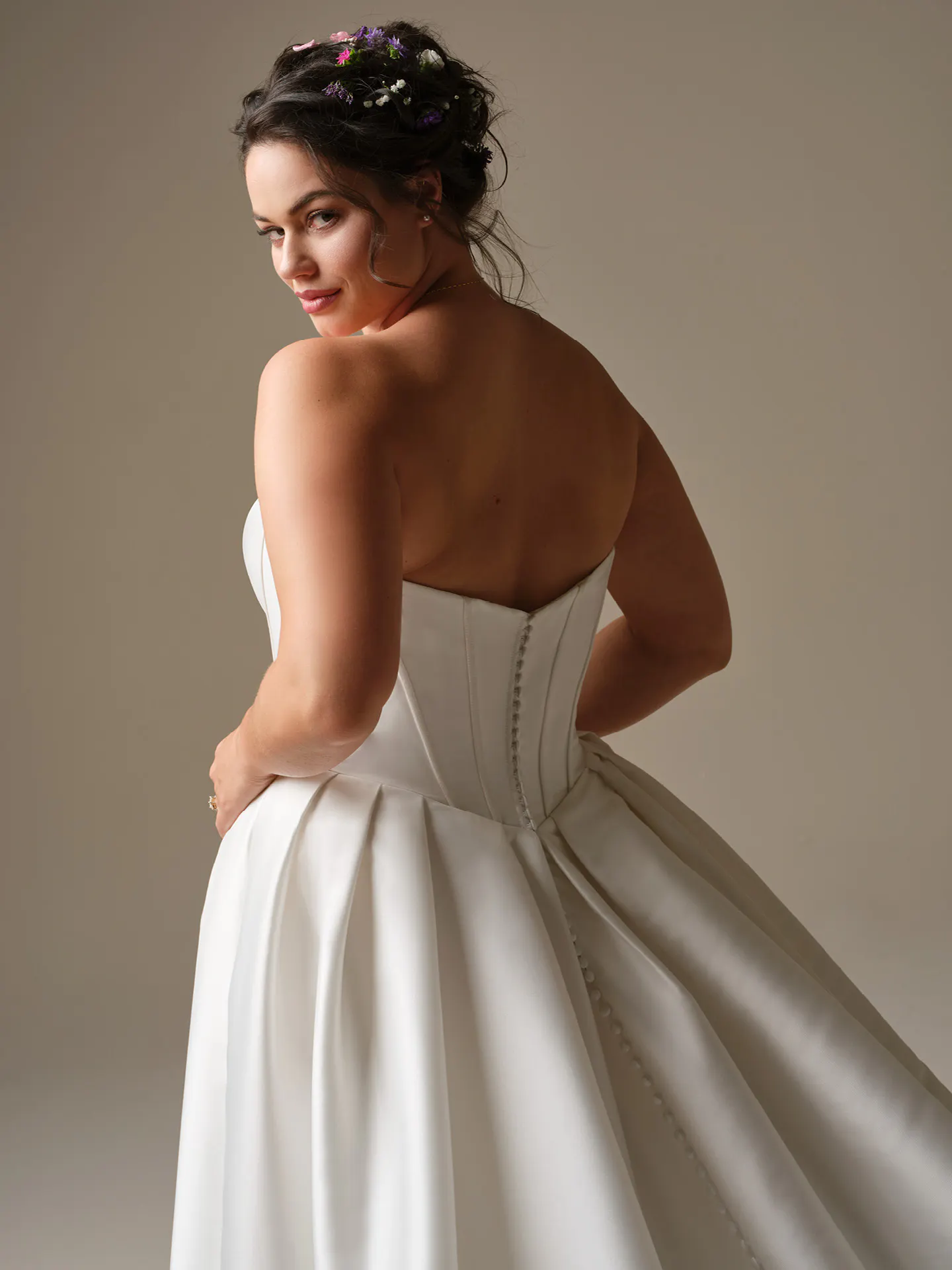 Rebecca Ingram Zorina back view ballgown wedding dress in white with lace trim