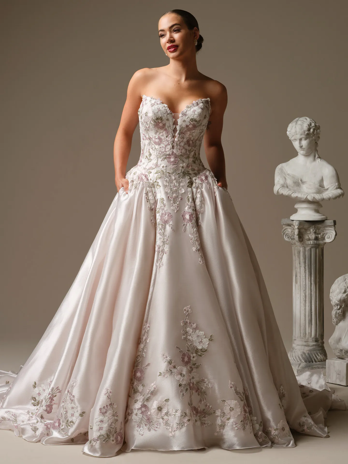 Alvarez Plunging V-Neck Floral Lace Ballgown Wedding Dress | Sottero and Midgley