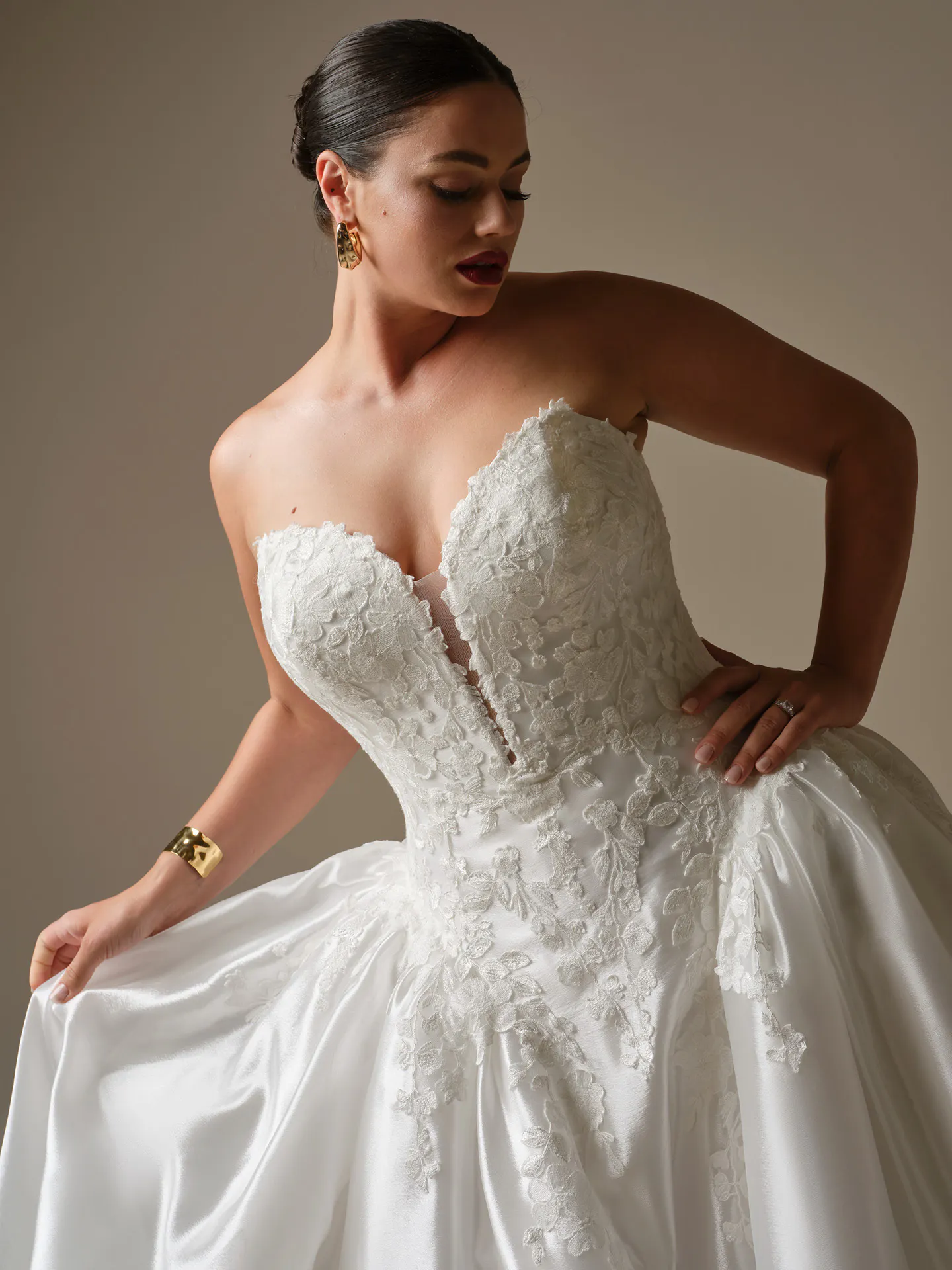 Maggie Sottero Alvarez floral lace ballgown, front view.