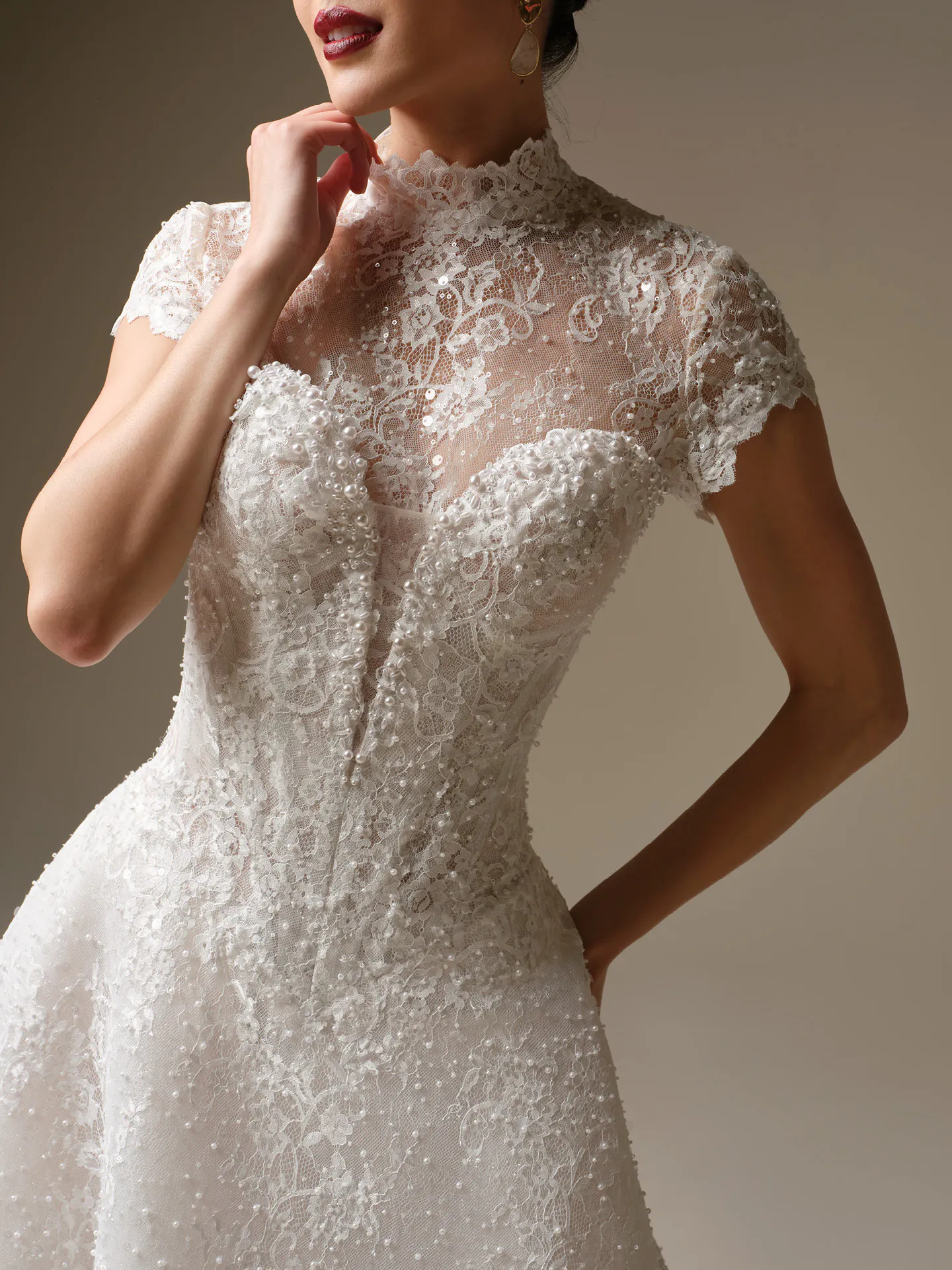 Maggie Sottero Angelica, front view with beaded lace detail.