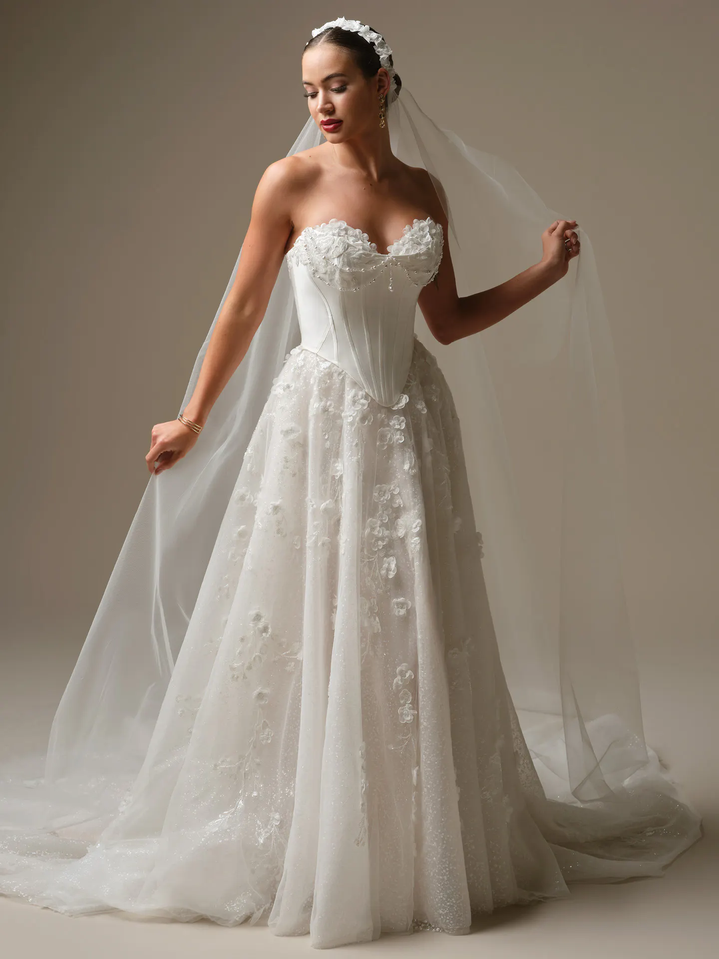 Sottero and Midgley Kalinda 3-D floral lace ballgown, front view by Sottero and Midgley.