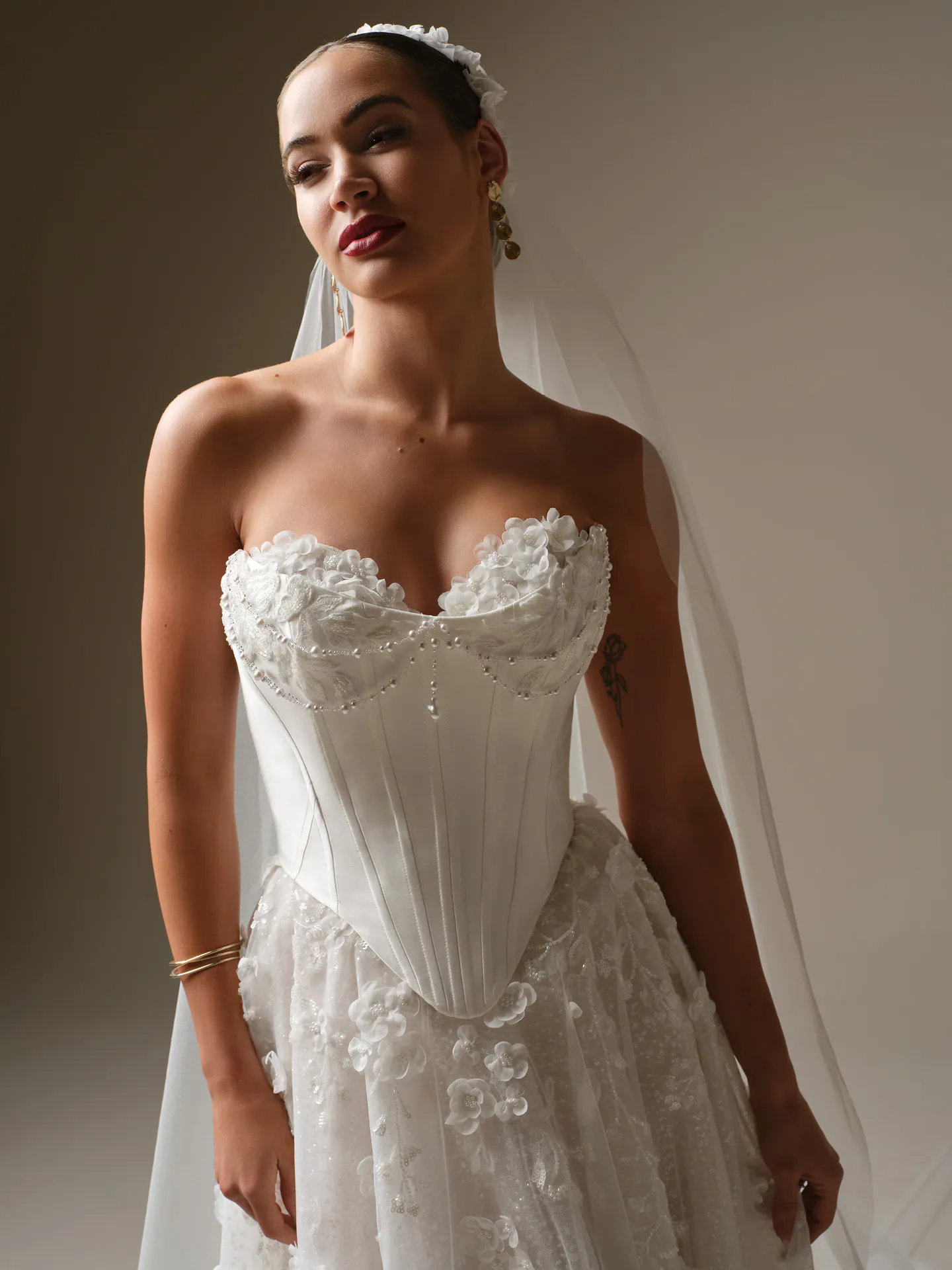 Sottero and Midgley Kalinda, front view, sweetheart 3D floral lace ballgown wedding dress.