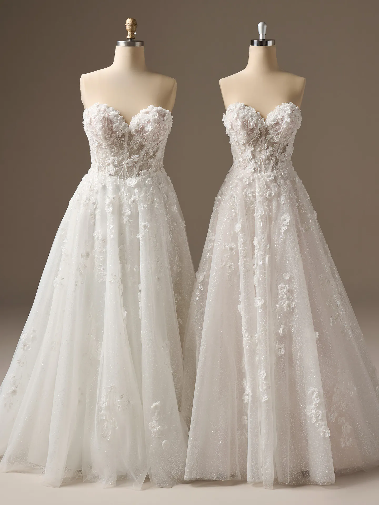 Sottero and Midgley Kalinda, front view, sweetheart 3-D floral lace ballgown wedding dress.