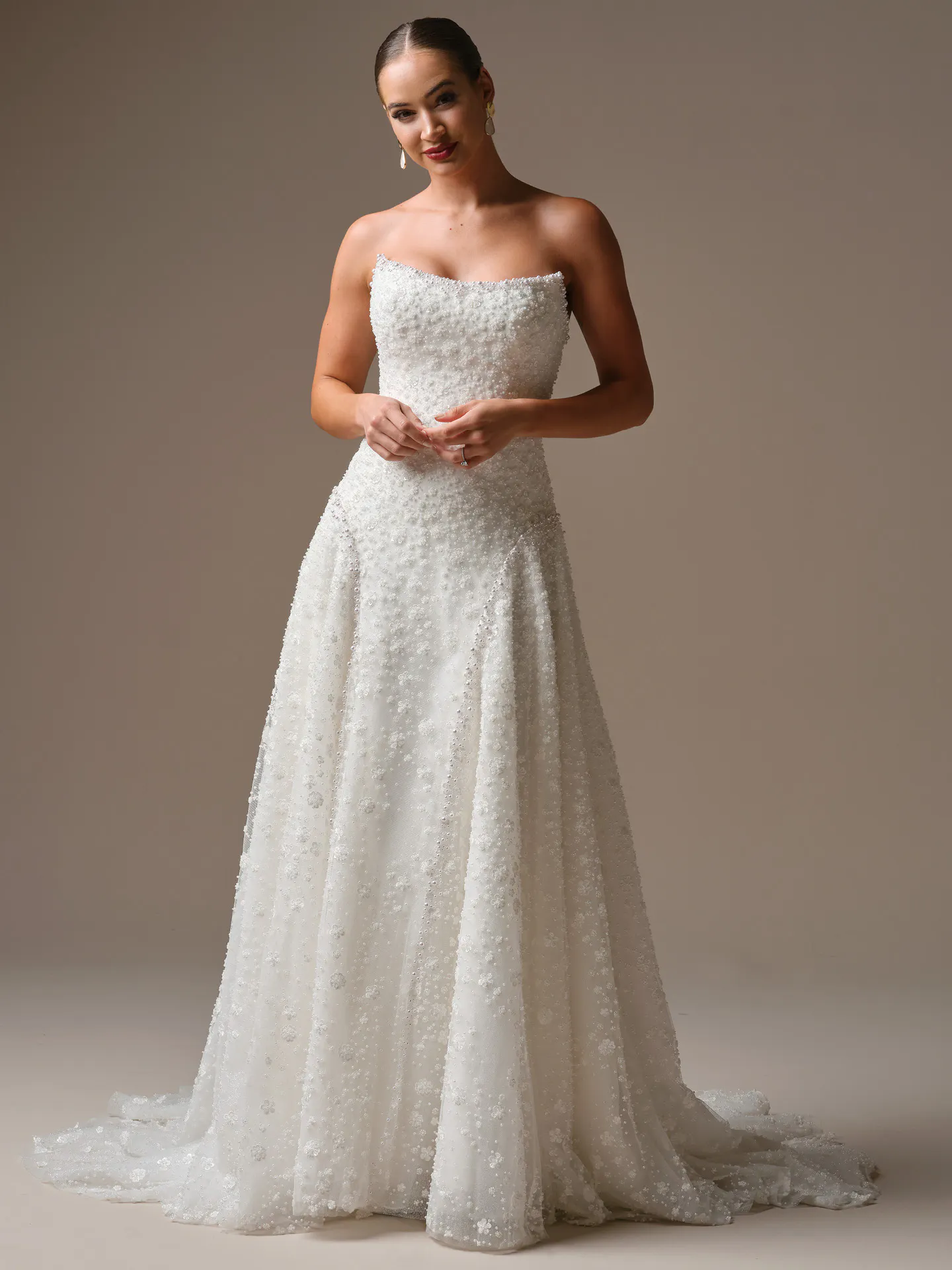 Sottero and Midgley Marceline beaded A-line wedding dress, front view.