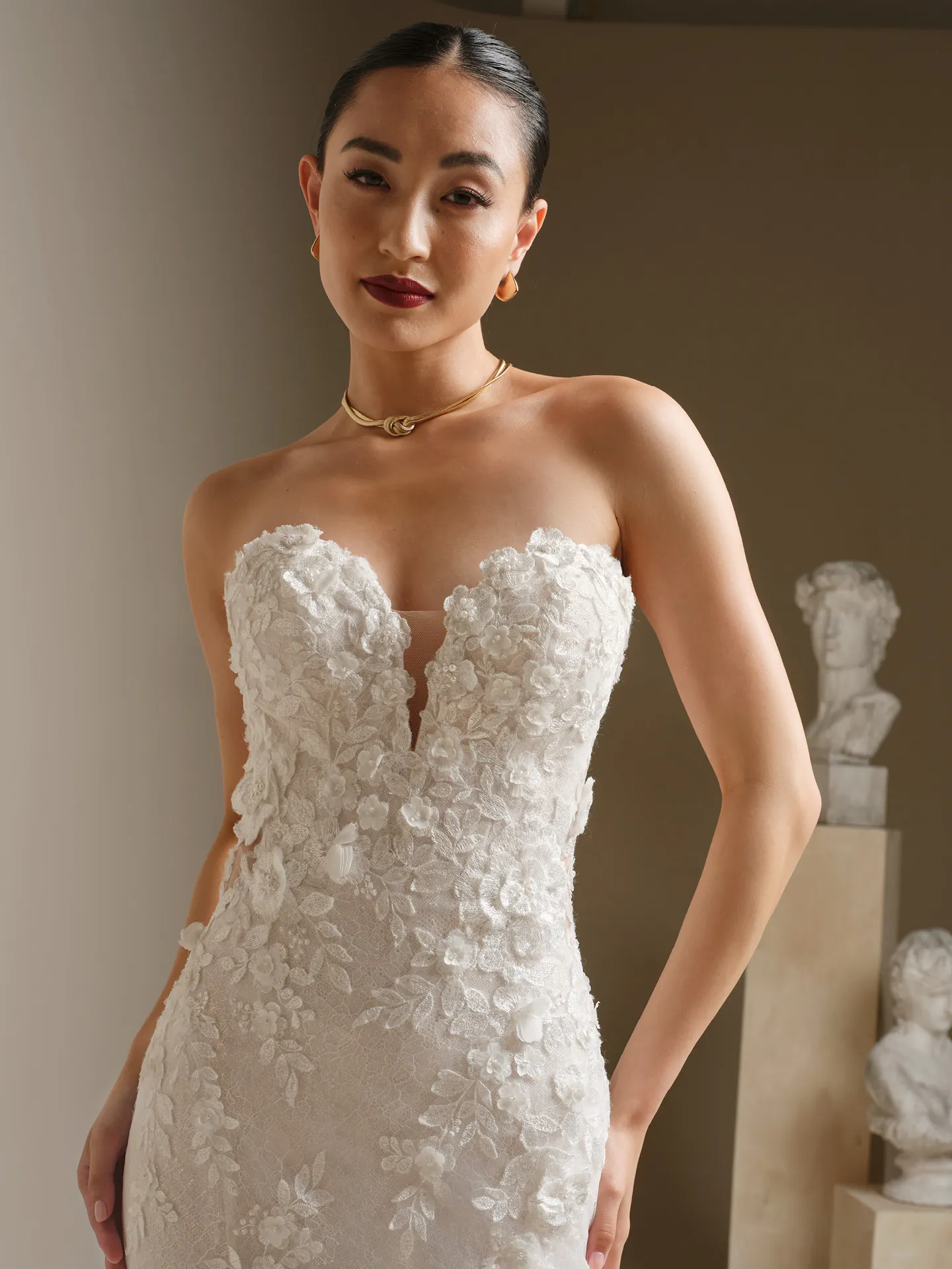 Sottero and Midgley Rashida beaded lace fit-and-flare dress, front view, Sottero and Midgley.