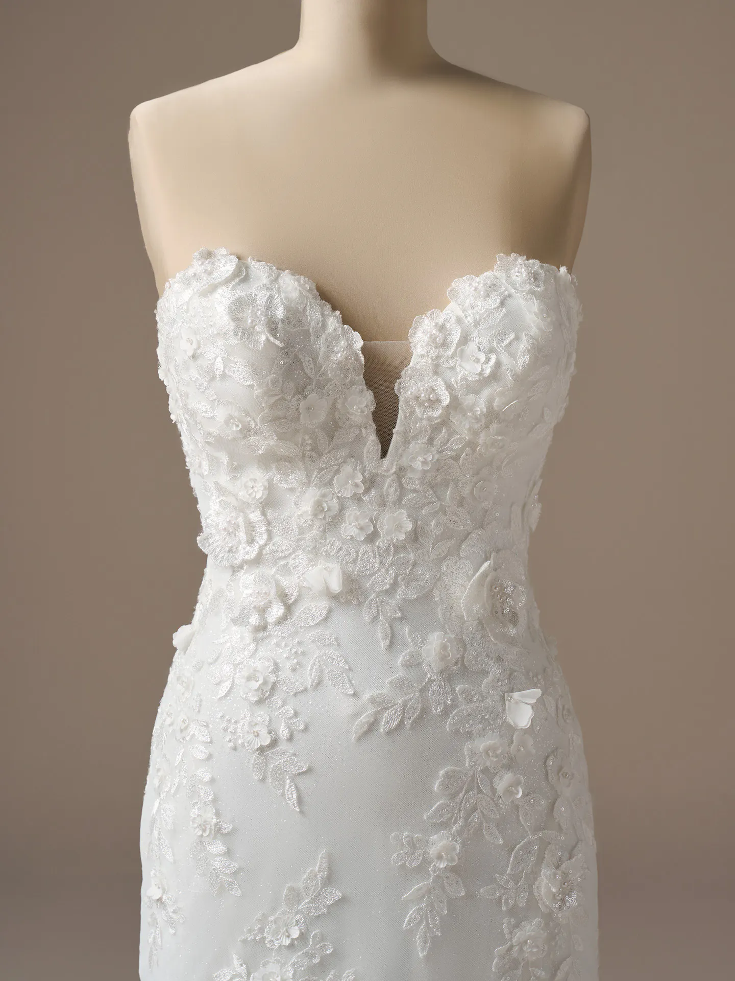 Sottero and Midgley Rashida, front view, beaded lace fit-and-flare wedding dress.