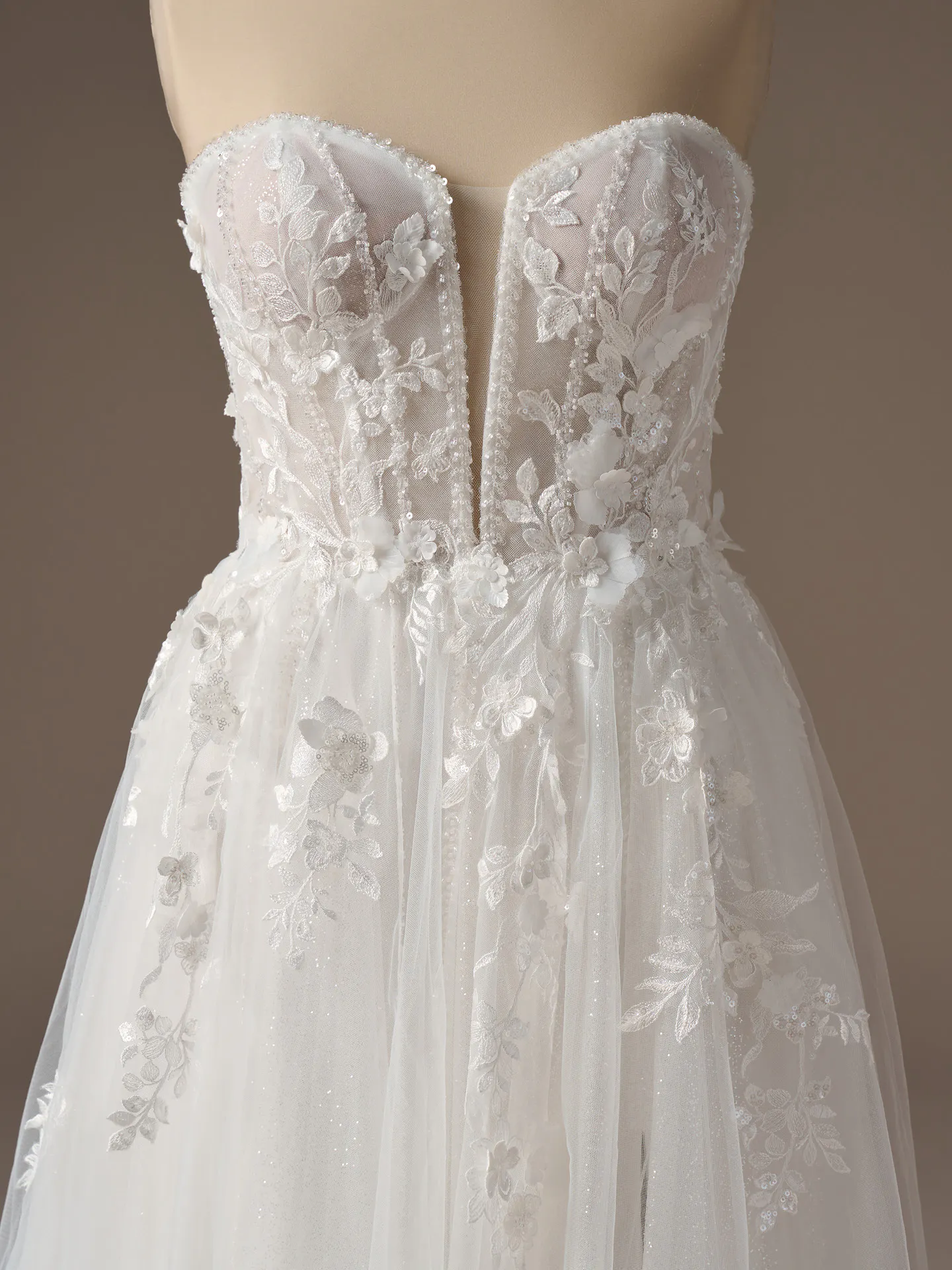 Rebecca Ingram Nora -D lace plunge A-line wedding dress front view