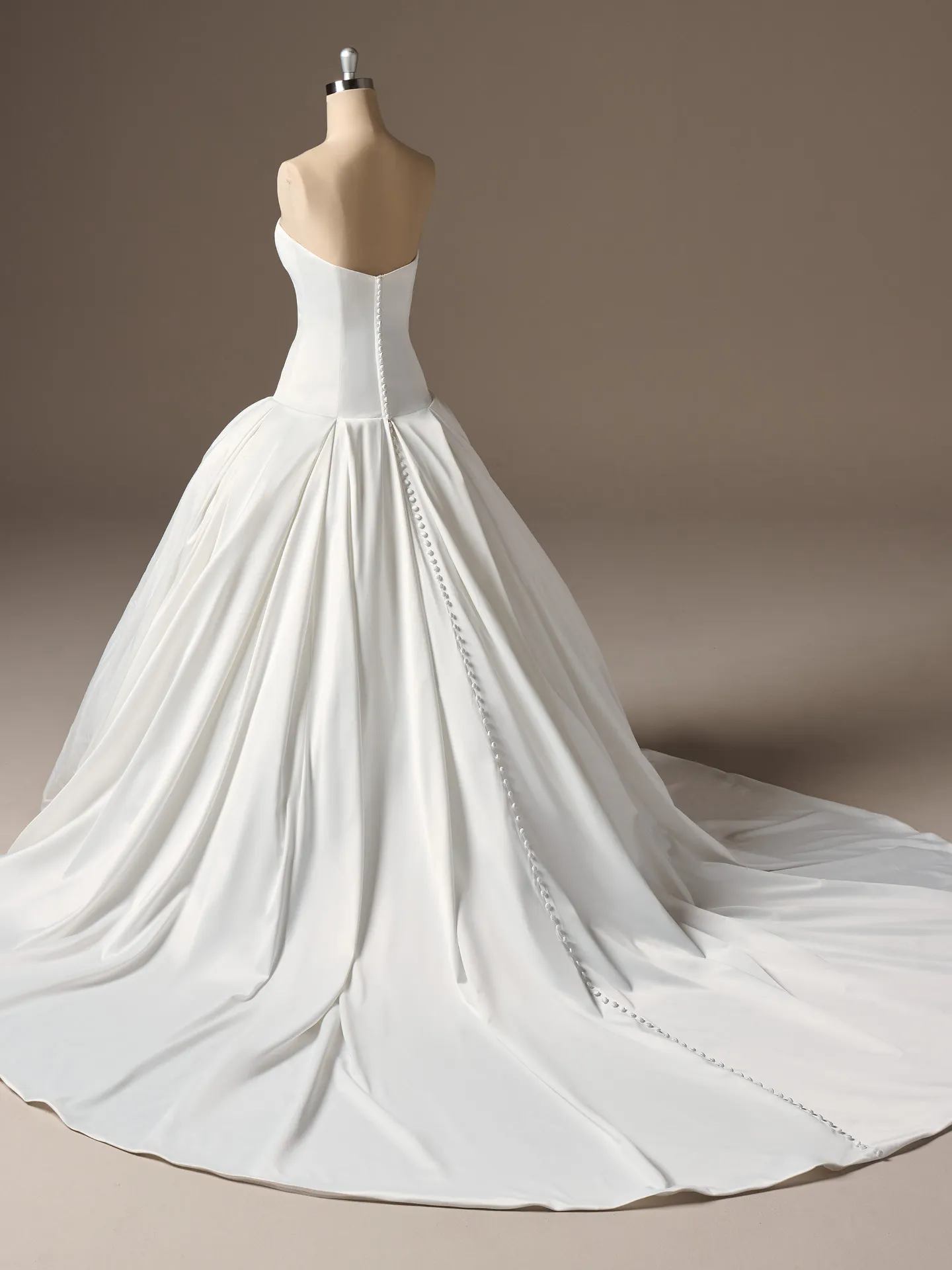 Maggie Sottero Adair, back view strapless satin ballgown wedding dress.