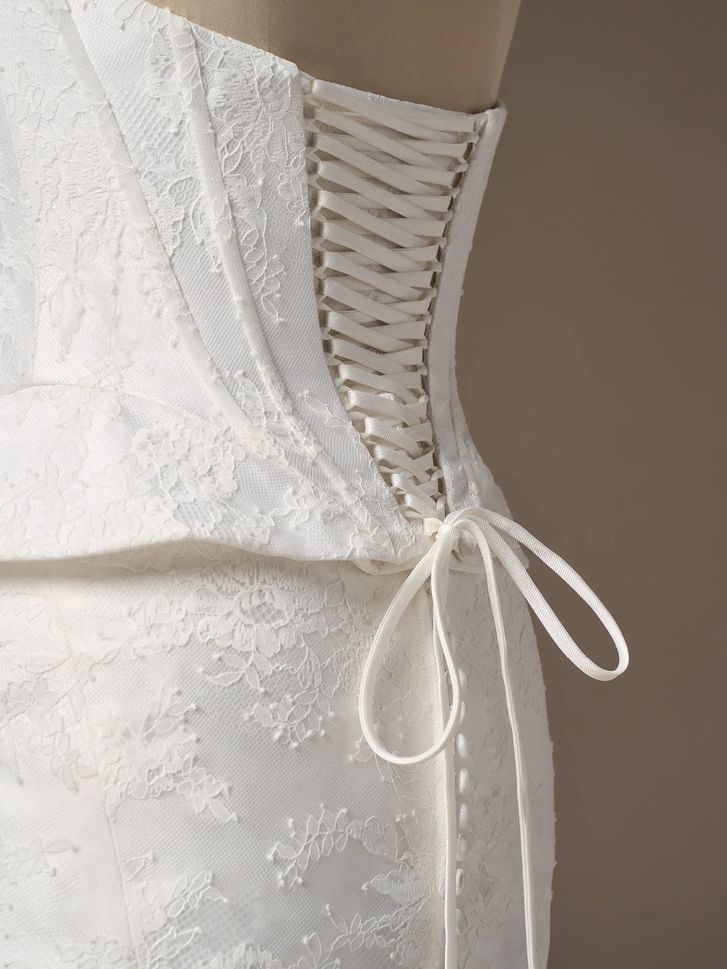 Sottero and Midgley Lassen lace-up back detail close-up, Chantilly Lace Sheath style.