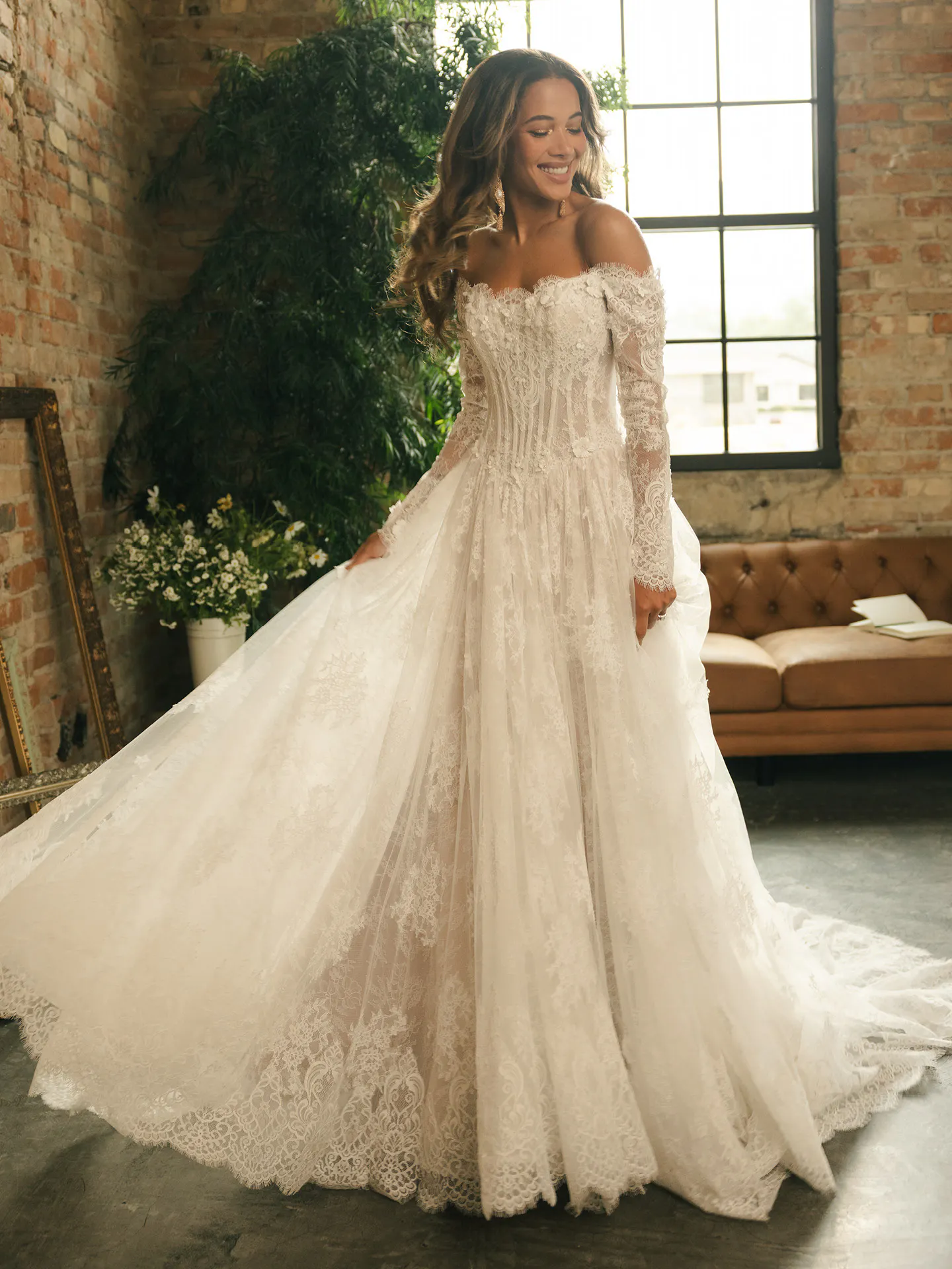 maggie sottero ivory lace wedding dress Kitaro Off-The-Shoulder 3D Ballgown | black christmas