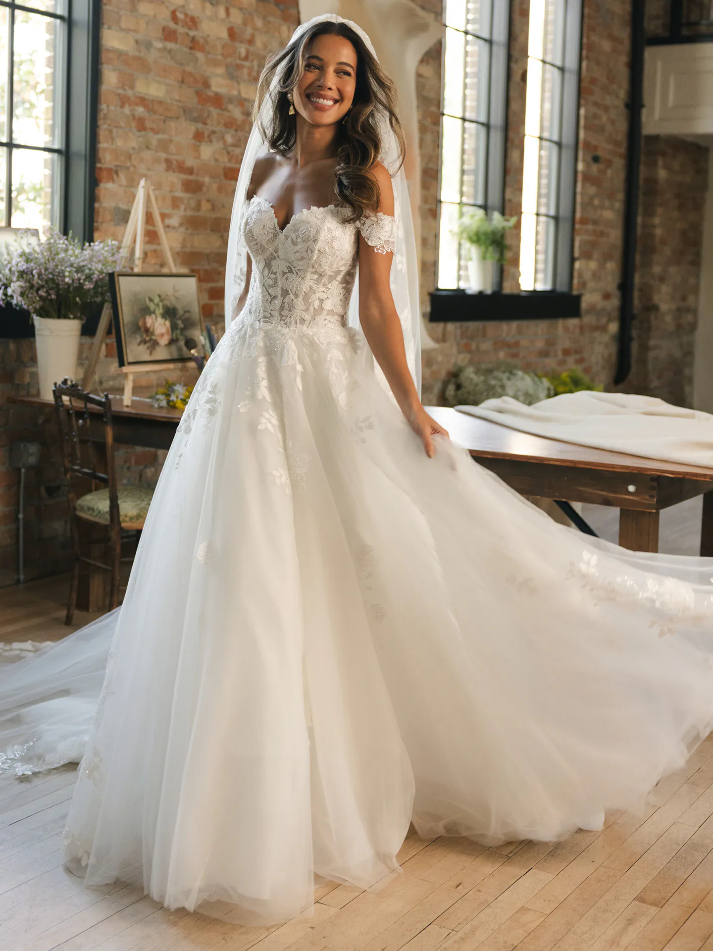 Verina Off-Shoulder Lace A-Line Wedding Dress | Maggie Sottero