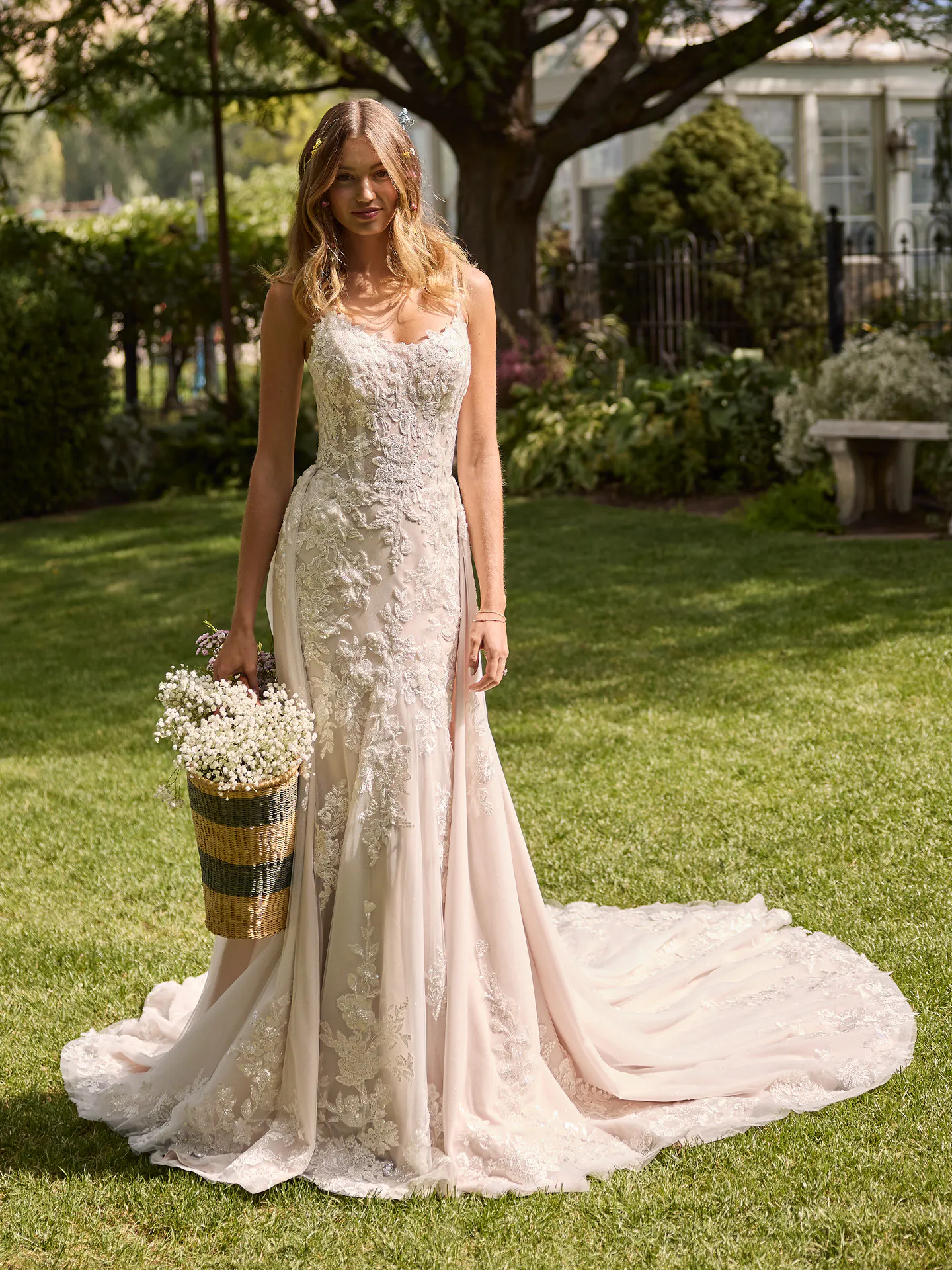 Rebecca Ingram Eden lace fit-and-flare, front view.