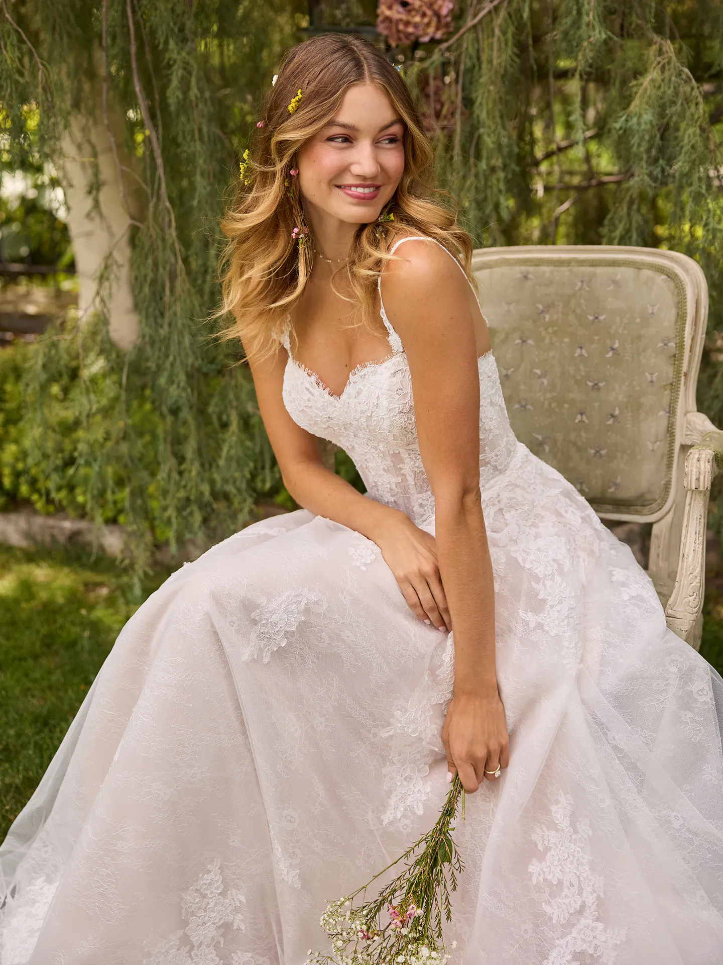 Rebecca Ingram Esmeralda front view lace A-line wedding dress
