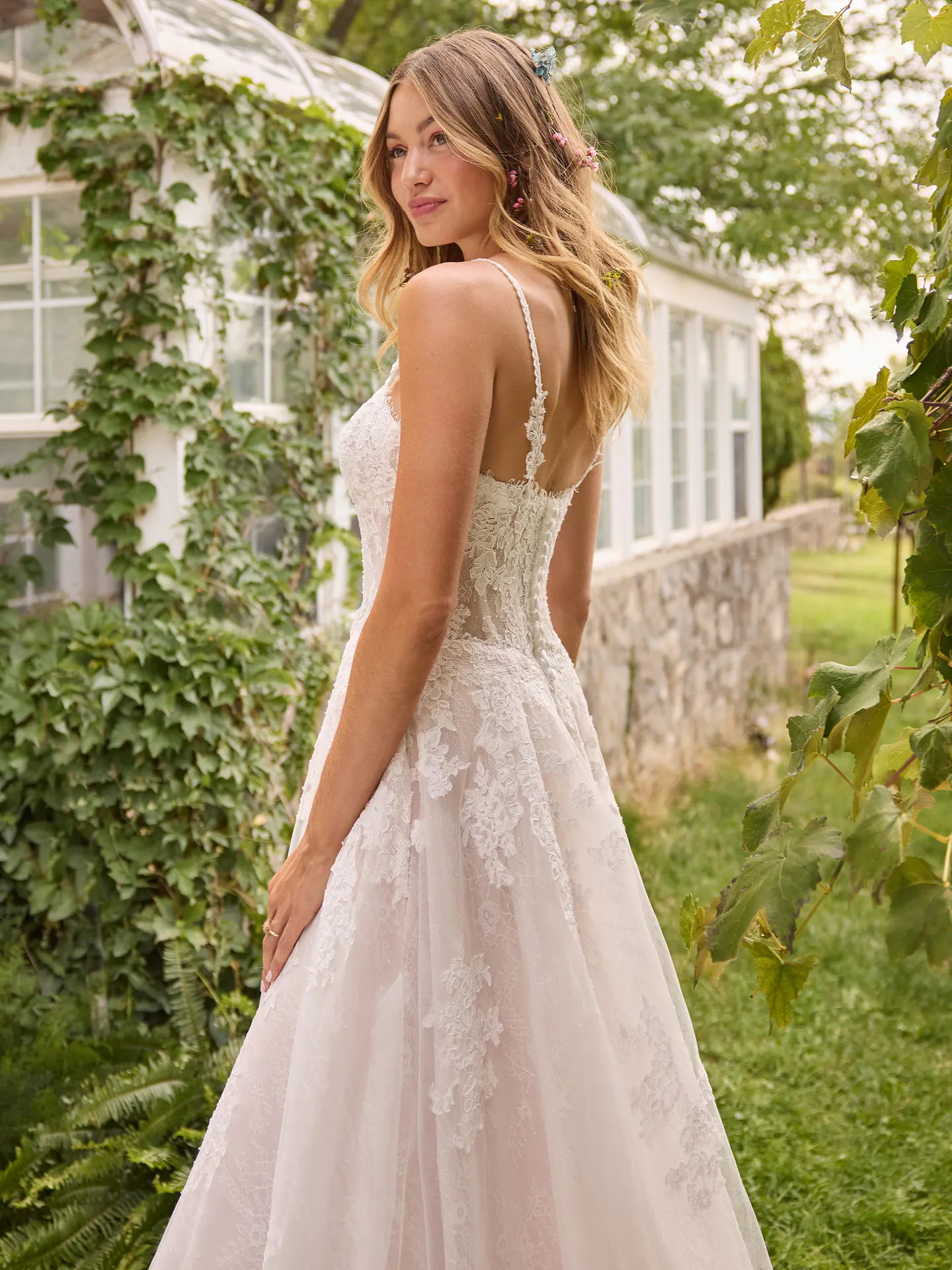 wedding dresses with green trim Esmeralda Sweetheart Neckline Lace A-Line Dress | Rebecca Ingram light green wedding dresses