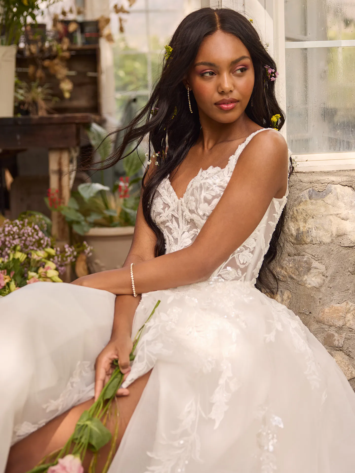 Rebecca Ingram Susan front view, sweetheart neck illusion bodice ballgown wedding dress