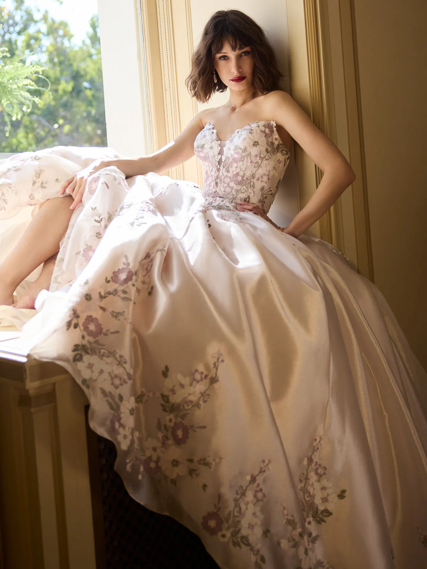Maggie Sottero Alvarez floral lace ballgown, front view.