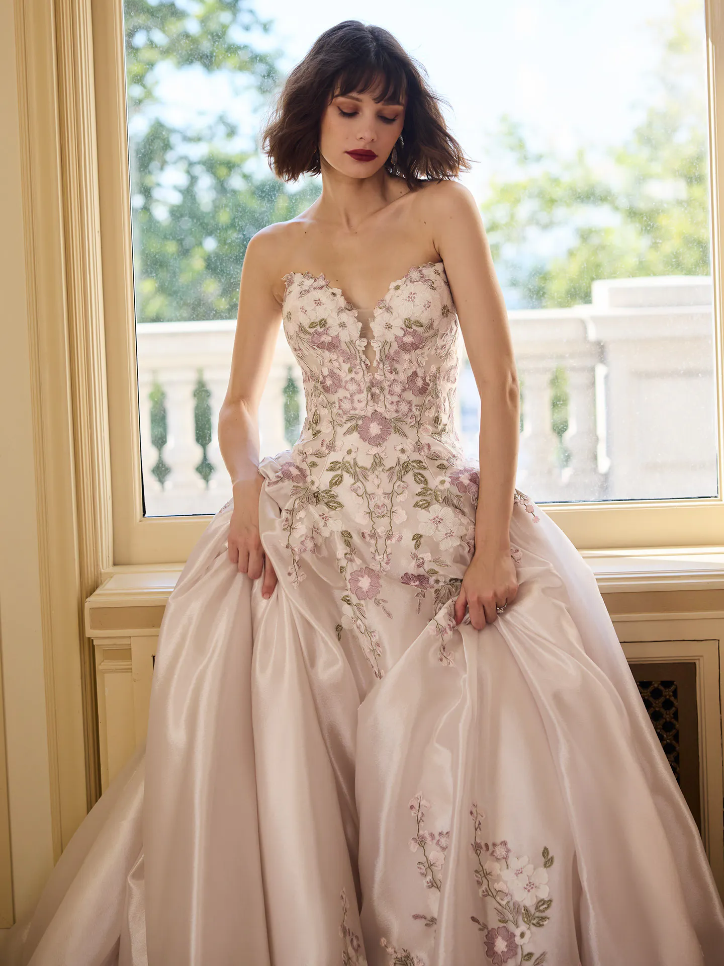 Maggie Sottero Alvarez floral lace ballgown, front view.