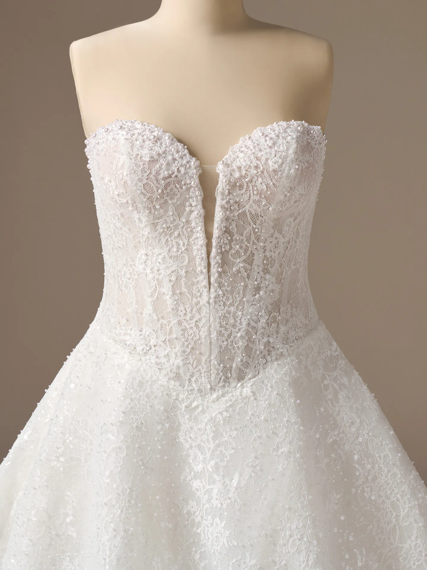 Maggie Sottero Angelica, front view, beaded lace A-line wedding dress.