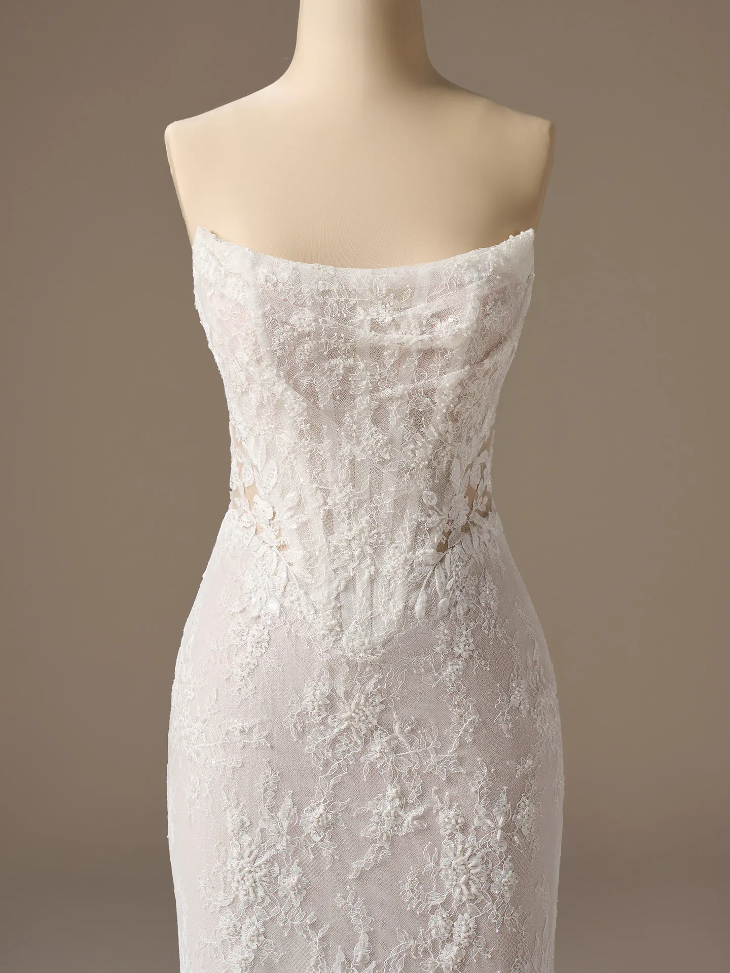 Sottero and Midgley Dublin, front view lace sheath wedding dress.